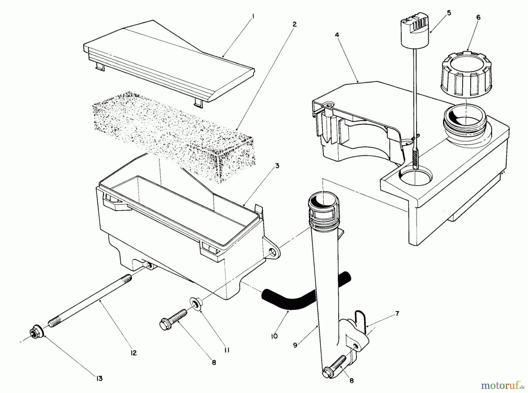  Toro Neu Mowers, Walk-Behind Seite 2 26625BG - Toro Lawnmower, 1991 (1000001-1999999) AIR CLEANER & FUEL TANK ASSEMBLY (ENGINE NO. VML0-5)