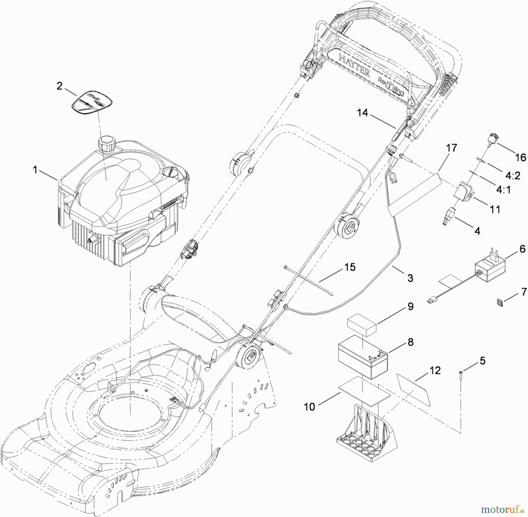  Toro Neu Mowers, Walk-Behind Seite 2 447F (R48) - Toro R48 Recycling Mower, 2010 (310000001-310999999) ENGINE AND ELECTRIC START ASSEMBLY