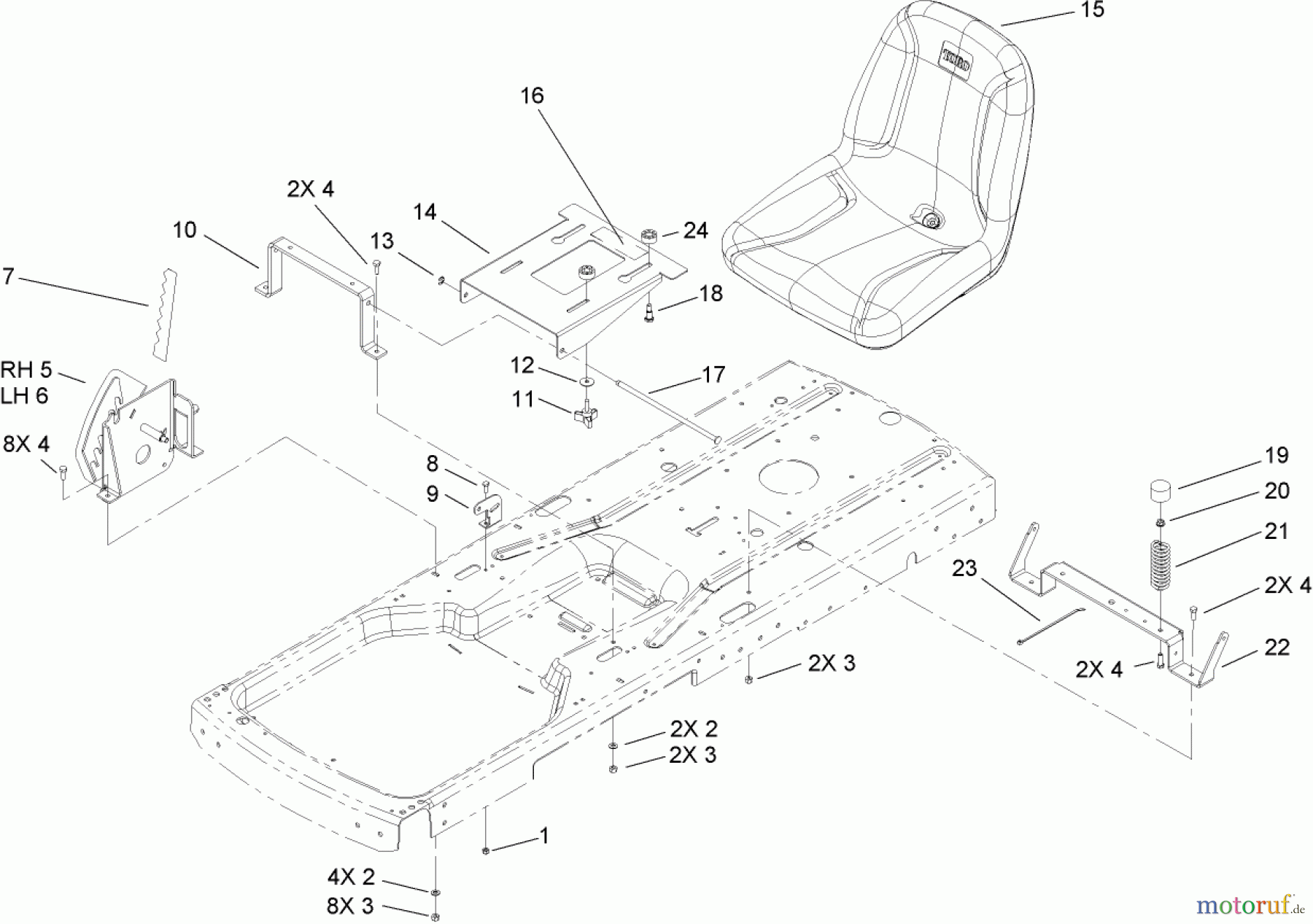  Toro Neu Mowers, Zero-Turn 74419 (Z380) - Toro TimeCutter Z380 Riding Mower, 2007 (270000001-270999999) SEAT ASSEMBLY