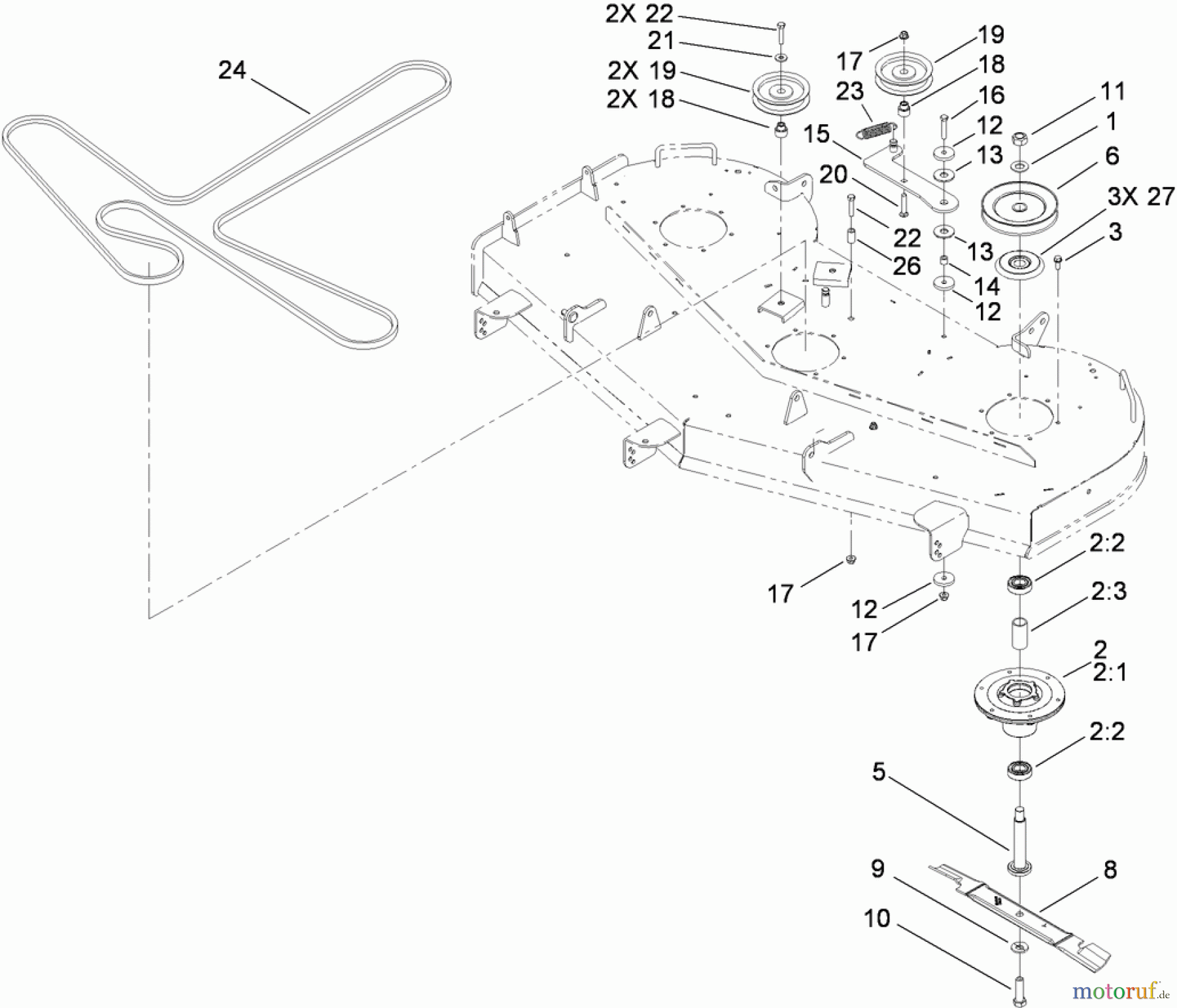  Toro Neu Mowers, Zero-Turn 74823 (ZX6000) - Toro TITAN ZX6000 Zero-Turn-Radius Riding Mower, 2009 (290000001-290999999) 60 INCH DECK SPINDLE AND BLADE ASSEMBLY