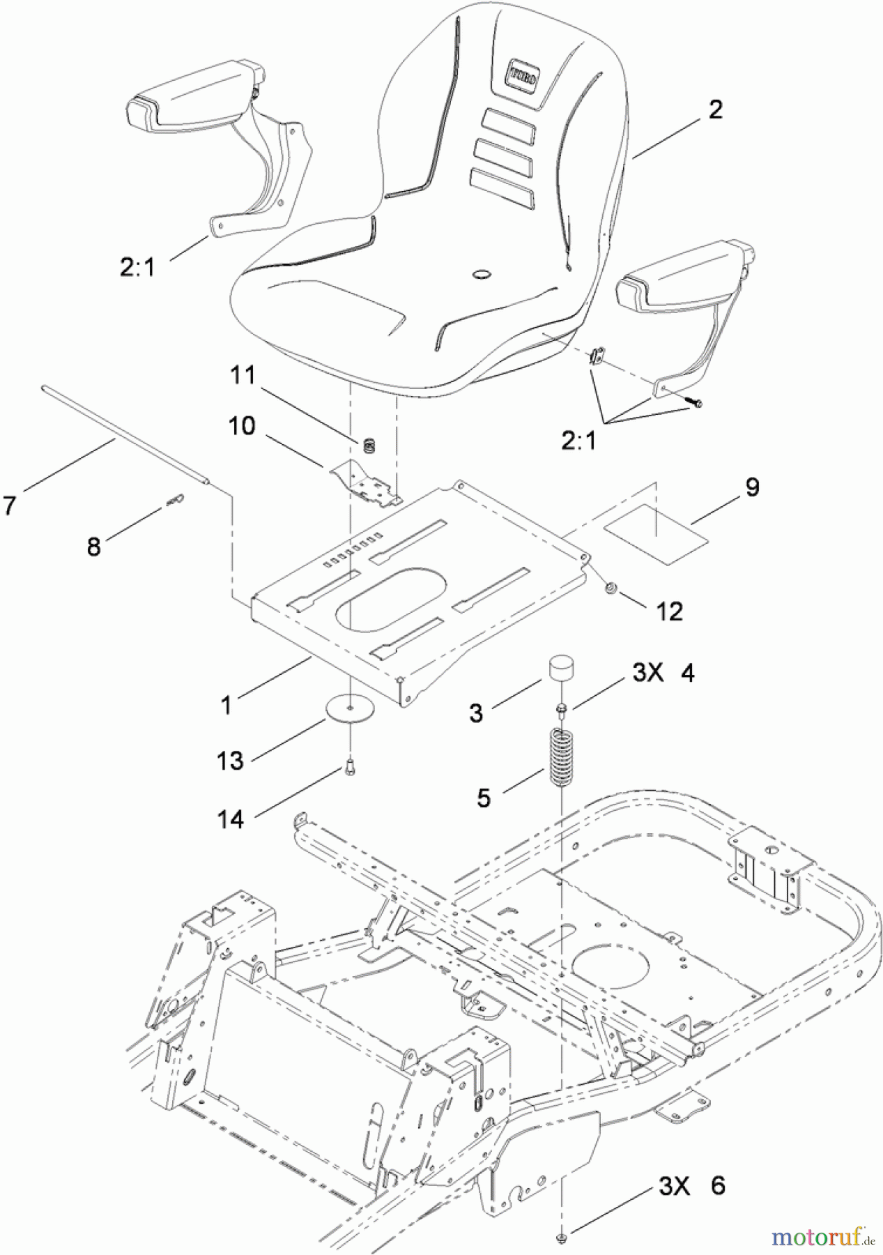  Toro Neu Mowers, Zero-Turn 74823 (ZX6000) - Toro TITAN ZX6000 Zero-Turn-Radius Riding Mower, 2009 (290000001-290999999) SEAT ASSEMBLY