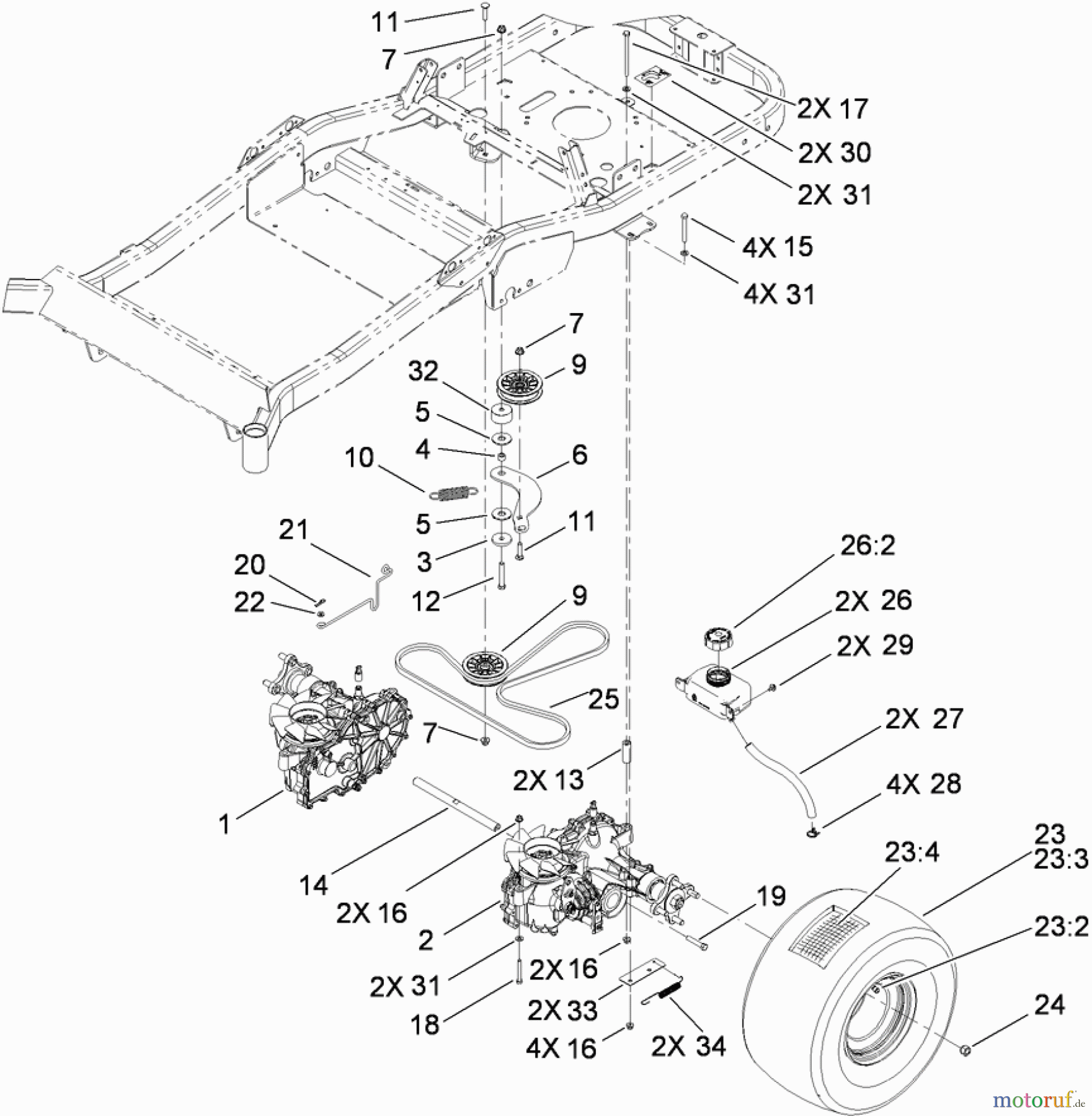  Toro Neu Mowers, Zero-Turn 74823 (ZX6000) - Toro TITAN ZX6000 Zero-Turn-Radius Riding Mower, 2009 (290000001-290999999) TRACTION DRIVE ASSEMBLY