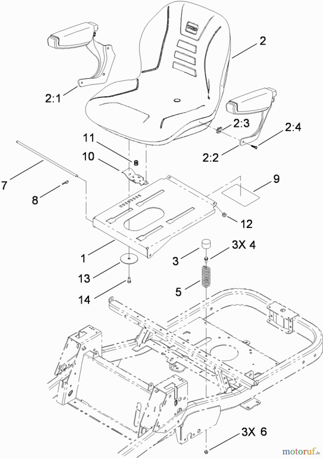  Toro Neu Mowers, Zero-Turn 74824 (ZX6050) - Toro TITAN ZX6050 Zero-Turn-Radius Riding Mower, 2009 (290000001-290999999) SEAT ASSEMBLY