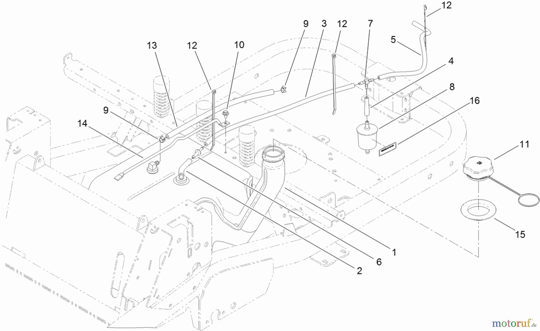  Toro Neu Mowers, Zero-Turn 74871 (MX4880) - Toro TITAN MX4880 Zero-Turn-Radius Riding Mower, 2011 (311000001-311999999) FUEL DELIVERY ASSEMBLY