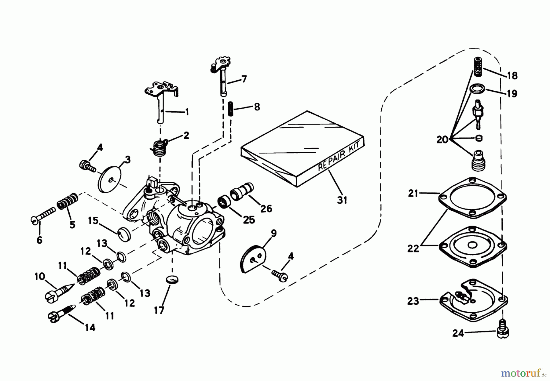  Toro Neu Snow Blowers/Snow Throwers Seite 1 31405 - Toro Snow Pup, 1977 (7000001-7999999) CARBURETOR NO. 631654B