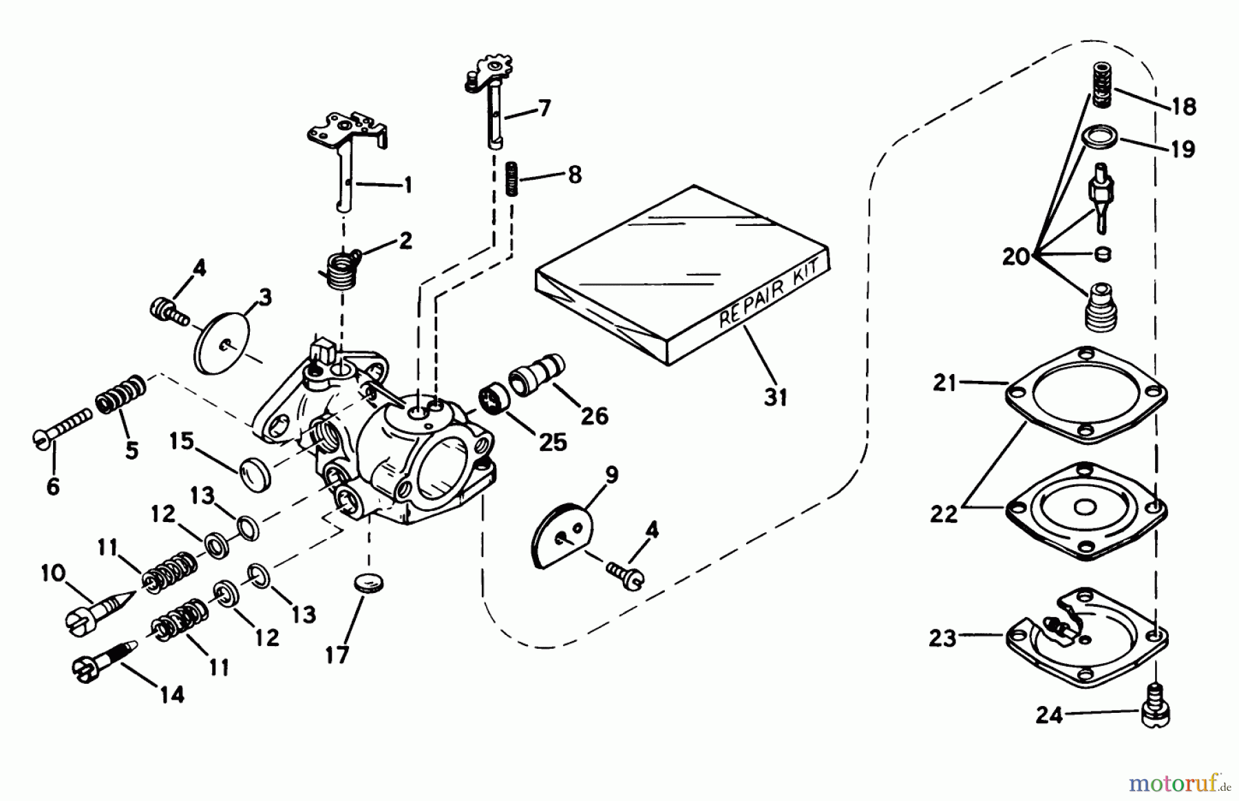  Toro Neu Snow Blowers/Snow Throwers Seite 1 31412 - Toro Snow Pup, 1975 (5000001-5999999) CARBURETOR NO. 631654B