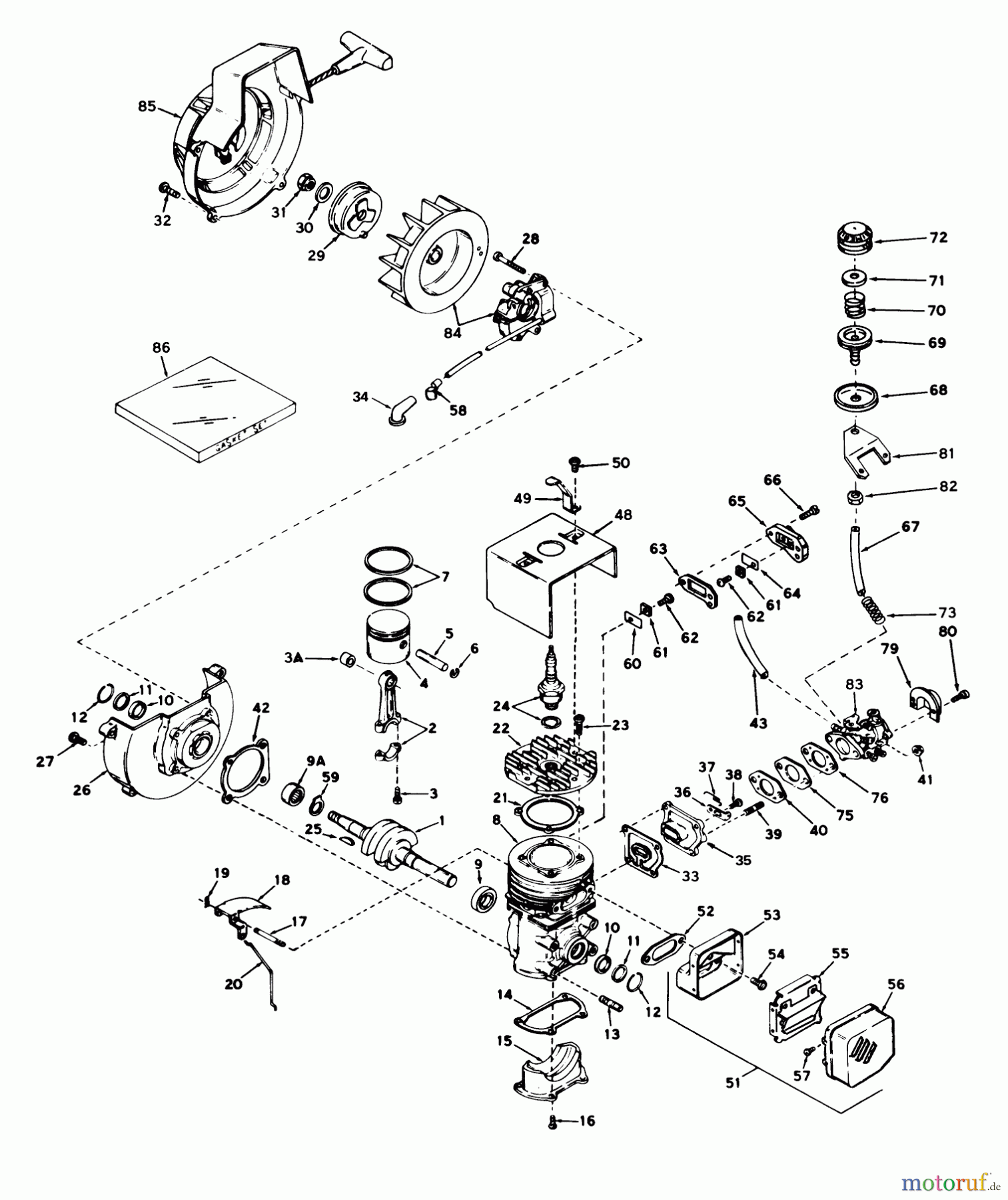  Toro Neu Snow Blowers/Snow Throwers Seite 1 31502 - Toro Snow Pup, 1975 (5000001-5999999) ENGINE ASSEMBLY ENGINE, TECUMSEH MODEL NO. AH 520, TYPE 1401H