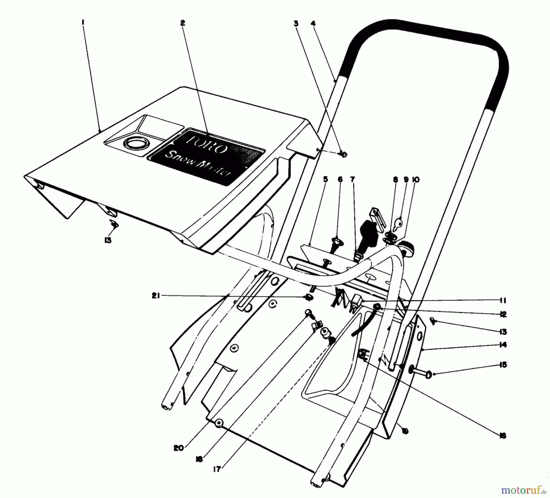  Toro Neu Snow Blowers/Snow Throwers Seite 1 31506 - Toro Snowmaster, 1976 (6000001-6999999) SHROUD AND HANDLE ASSEMBLY