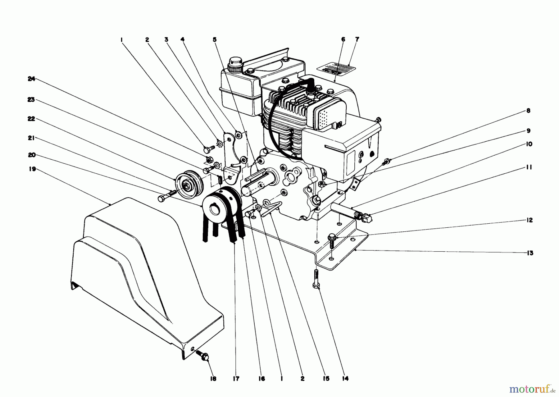  Toro Neu Snow Blowers/Snow Throwers Seite 1 31677 (724) - Toro 724 Snowthrower, 1976 (6000001-6999999) ENGINE ASSEMBLY (MODEL NO. 31625)