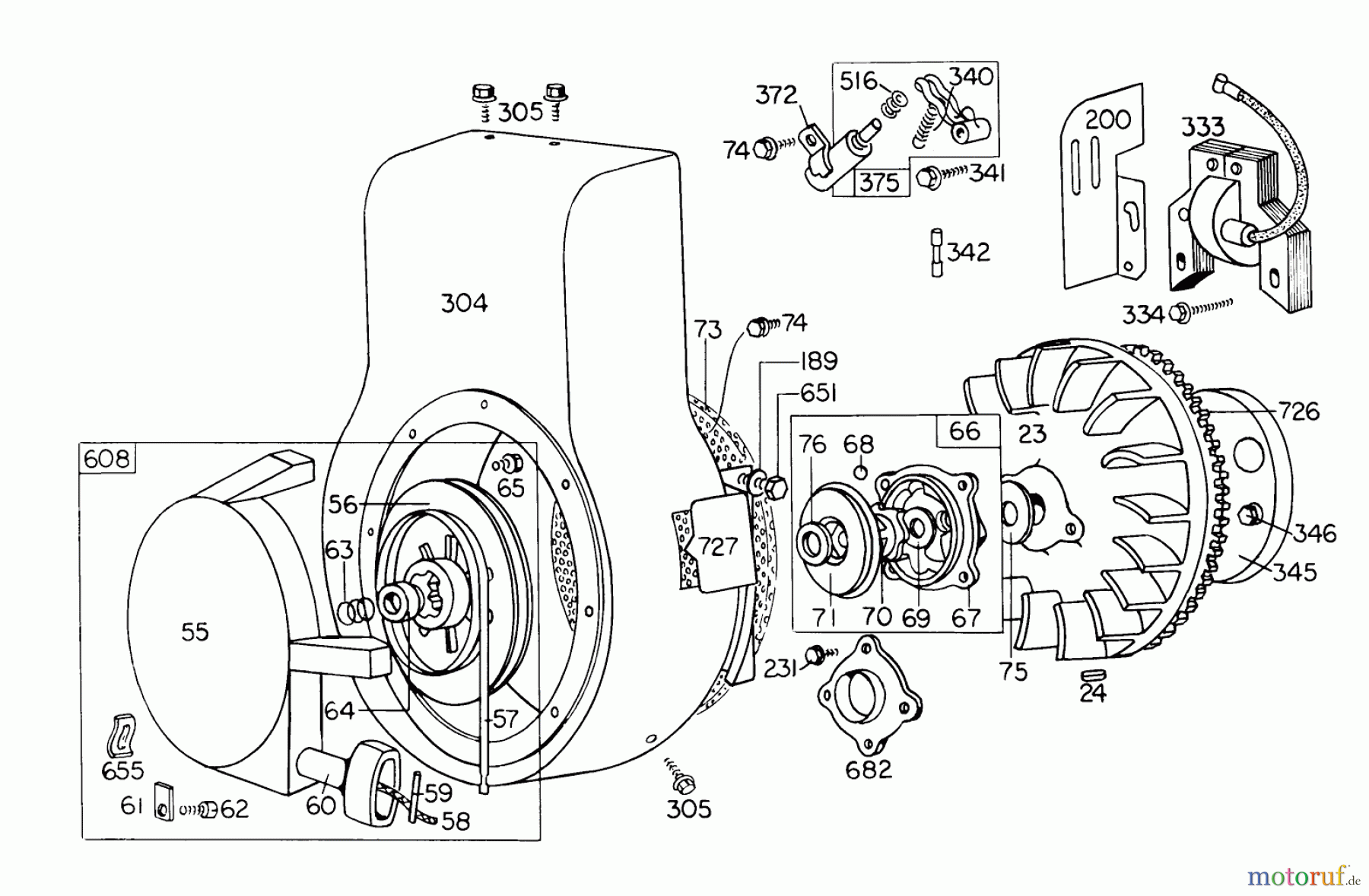  Toro Neu Snow Blowers/Snow Throwers Seite 1 31756 (726) - Toro 726 Snowthrower, 1973 (3000001-3999999) REWIND STARTER ASSEMBLY FOR TYPE 0754 AND 0755