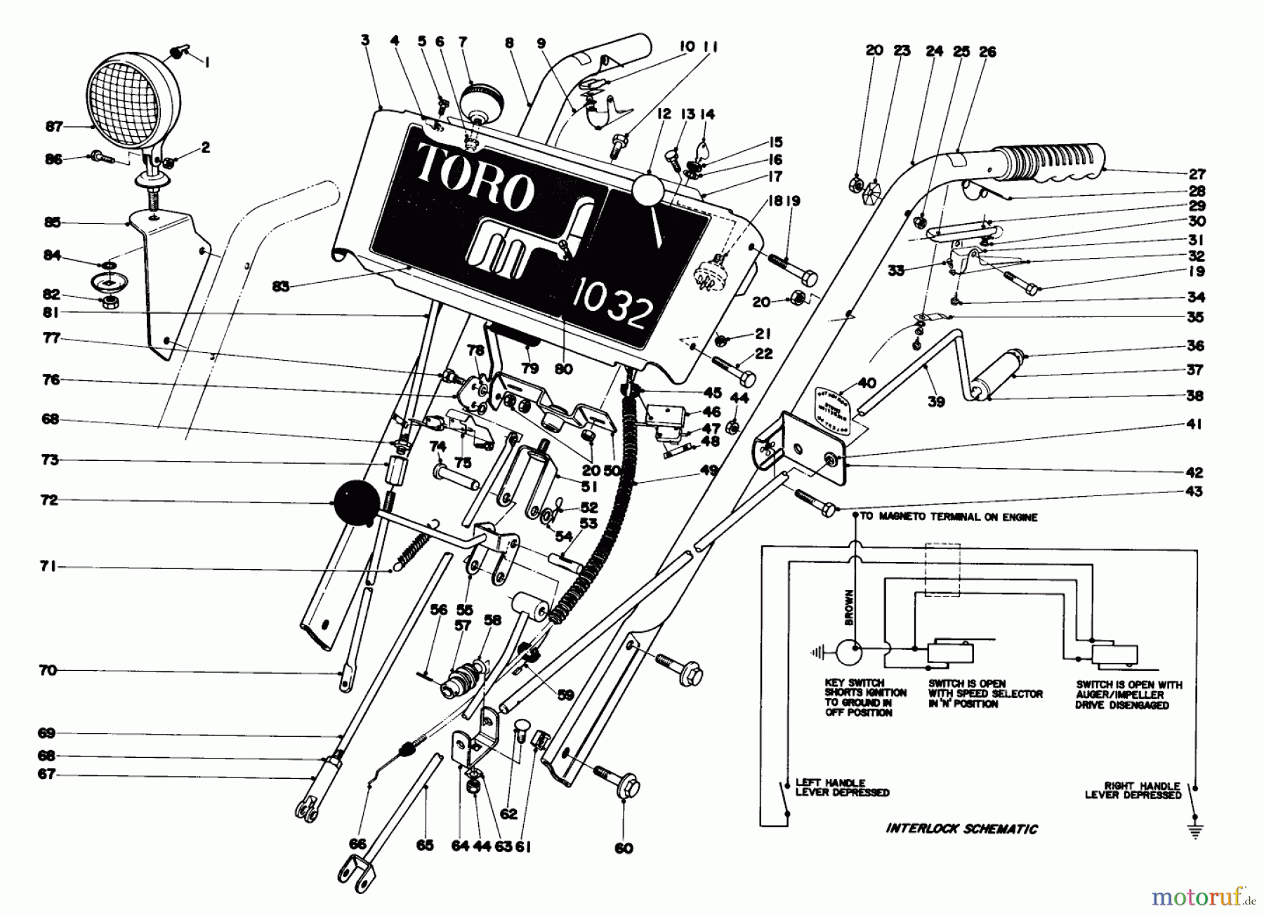  Toro Neu Snow Blowers/Snow Throwers Seite 1 31995 (1032) - Toro 1032 Snowthrower, 1976 (6000001-6999999) HANDLE ASSEMBLY