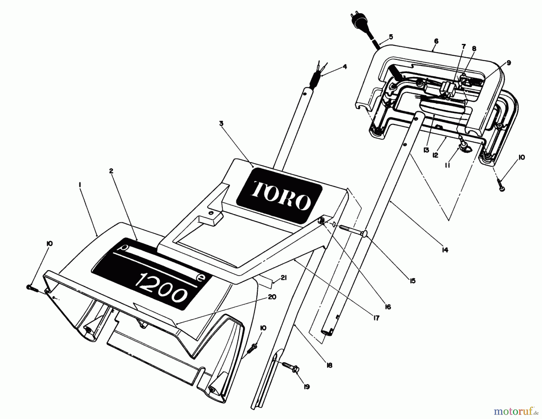  Toro Neu Snow Blowers/Snow Throwers Seite 1 38005 (1200) - Toro 1200 Power Curve Snowthrower, 1990 (0000001-0999999) HANDLE ASSEMBLY