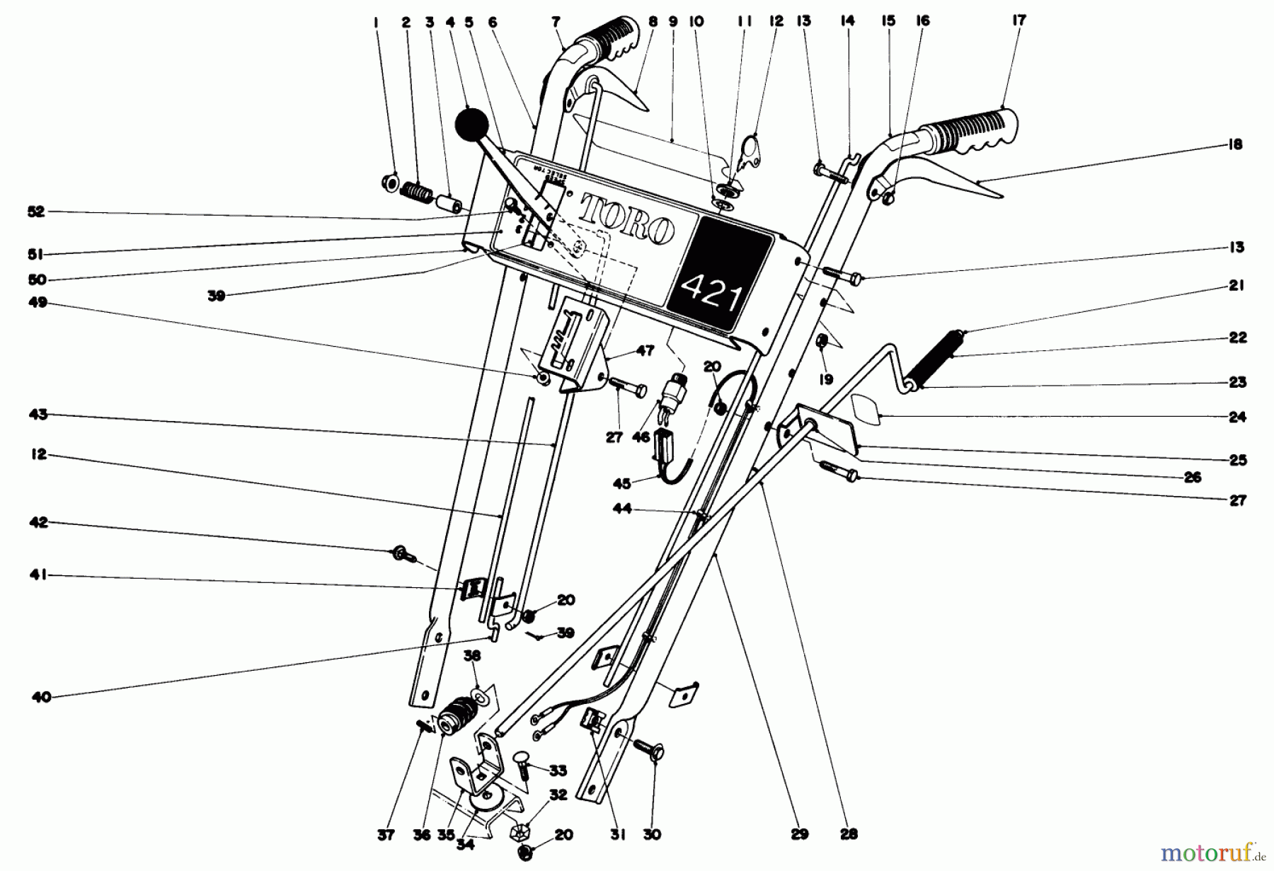  Toro Neu Snow Blowers/Snow Throwers Seite 1 38010 (421) - Toro 421 Snowthrower, 1979 (9000001-9999999) HANDLE ASSEMBLY