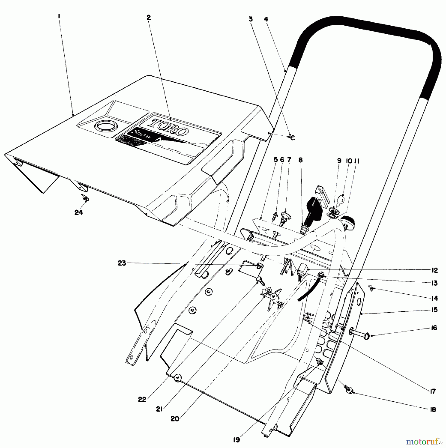  Toro Neu Snow Blowers/Snow Throwers Seite 1 38030 - Toro Snow Master 20, 1978 (8000001-8999999) SHROUD & HANDLE ASSEMBLY (MODEL 38030)