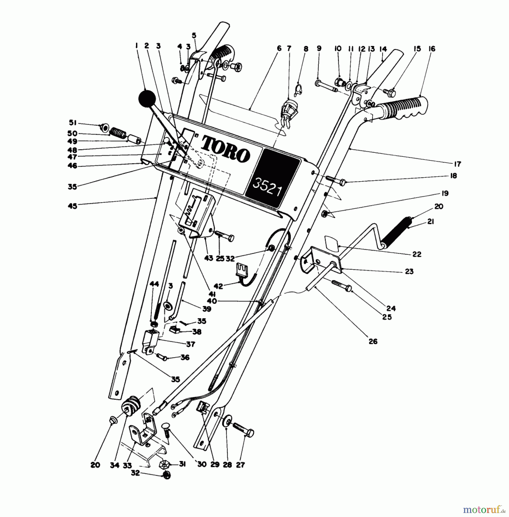  Toro Neu Snow Blowers/Snow Throwers Seite 1 38035 (3521) - Toro 3521 Snowthrower, 1987 (7000001-7999999) HANDLE ASSEMBLY