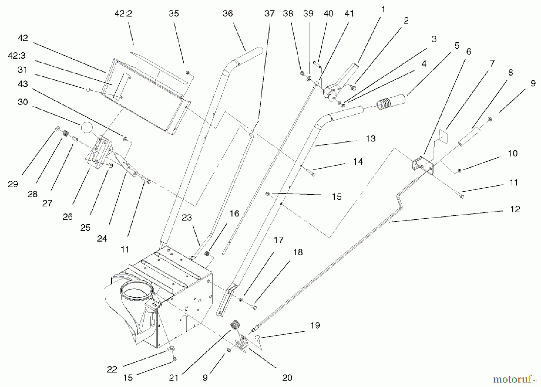  Toro Neu Snow Blowers/Snow Throwers Seite 1 38051 (522) - Toro 522 Snowthrower, 2000 (000000001-000999999) HANDLE ASSEMBLY