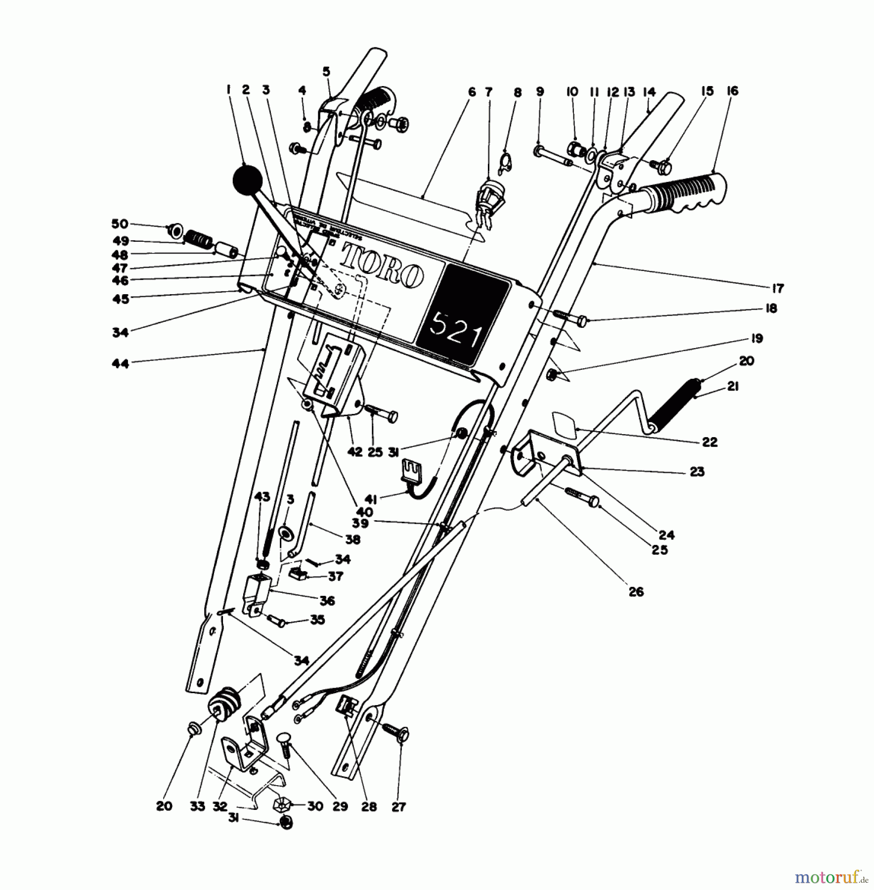  Toro Neu Snow Blowers/Snow Throwers Seite 1 38052 (521) - Toro 521 Snowthrower, 1985 (5000001-5999999) HANDLE ASSEMBLY