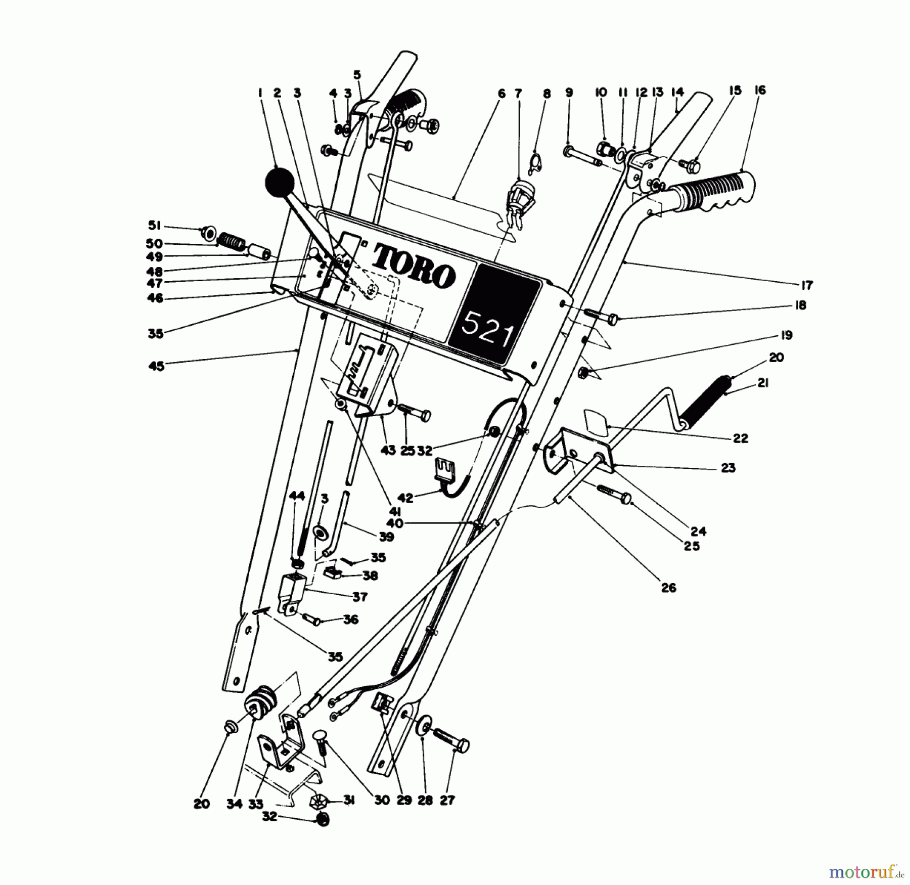  Toro Neu Snow Blowers/Snow Throwers Seite 1 38052 (521) - Toro 521 Snowthrower, 1987 (7000001-7999999) HANDLE ASSEMBLY