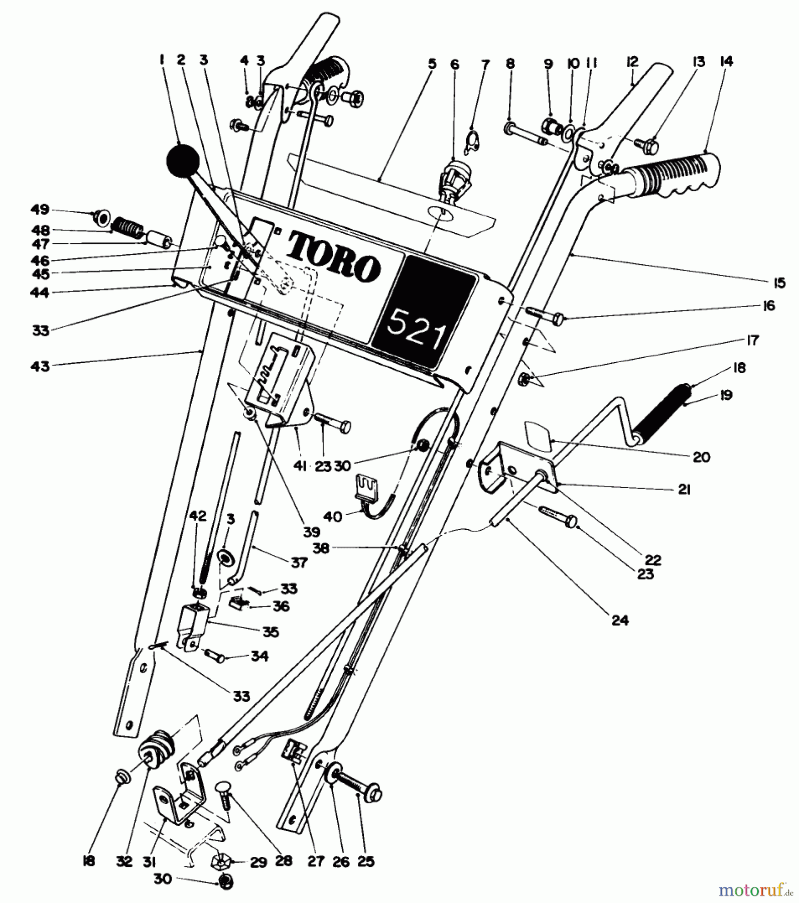  Toro Neu Snow Blowers/Snow Throwers Seite 1 38052 (521) - Toro 521 Snowthrower, 1988 (8000001-8999999) HANDLE ASSEMBLY