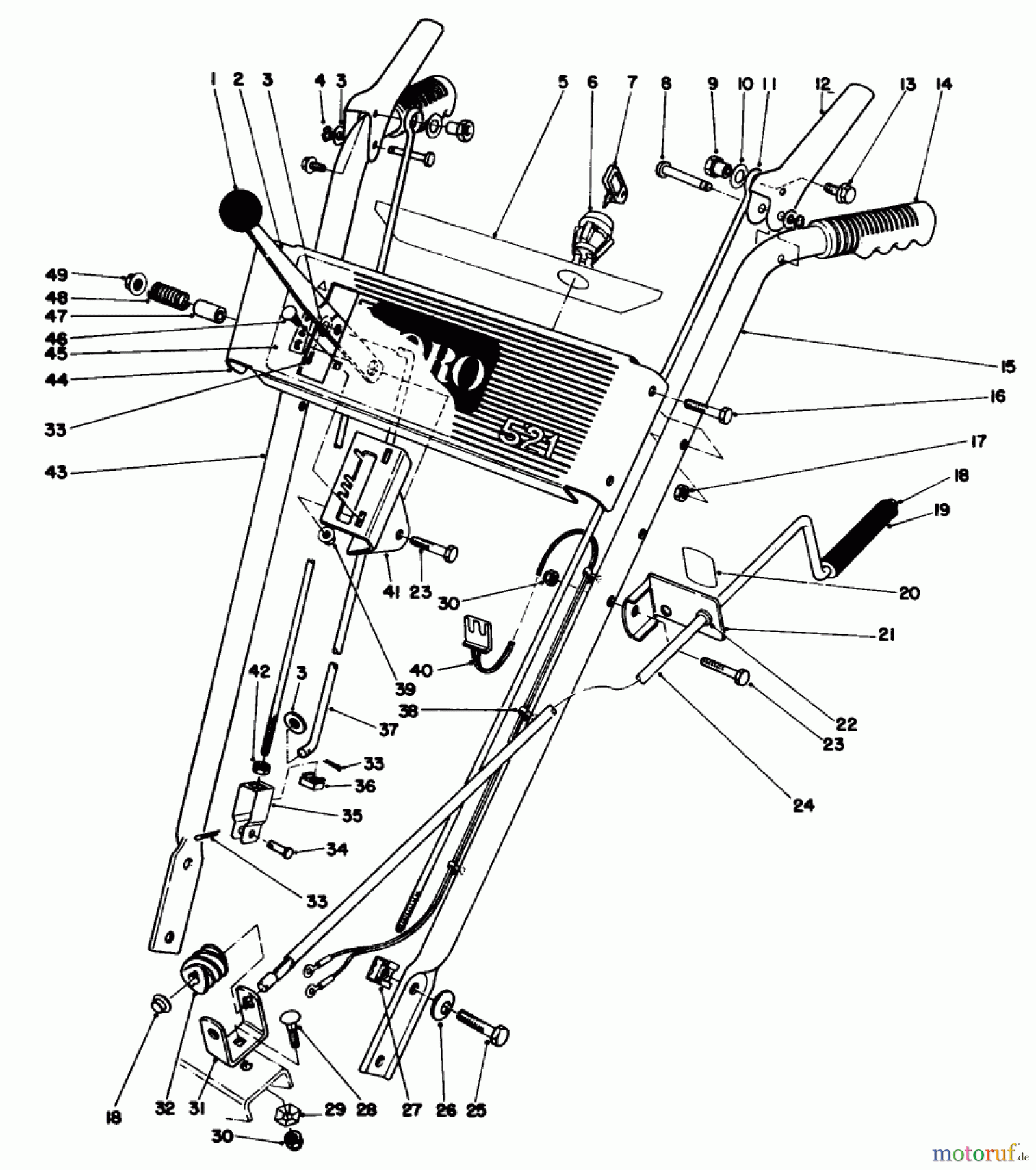  Toro Neu Snow Blowers/Snow Throwers Seite 1 38052 (521) - Toro 521 Snowthrower, 1990 (0000001-0999999) HANDLE ASSEMBLY