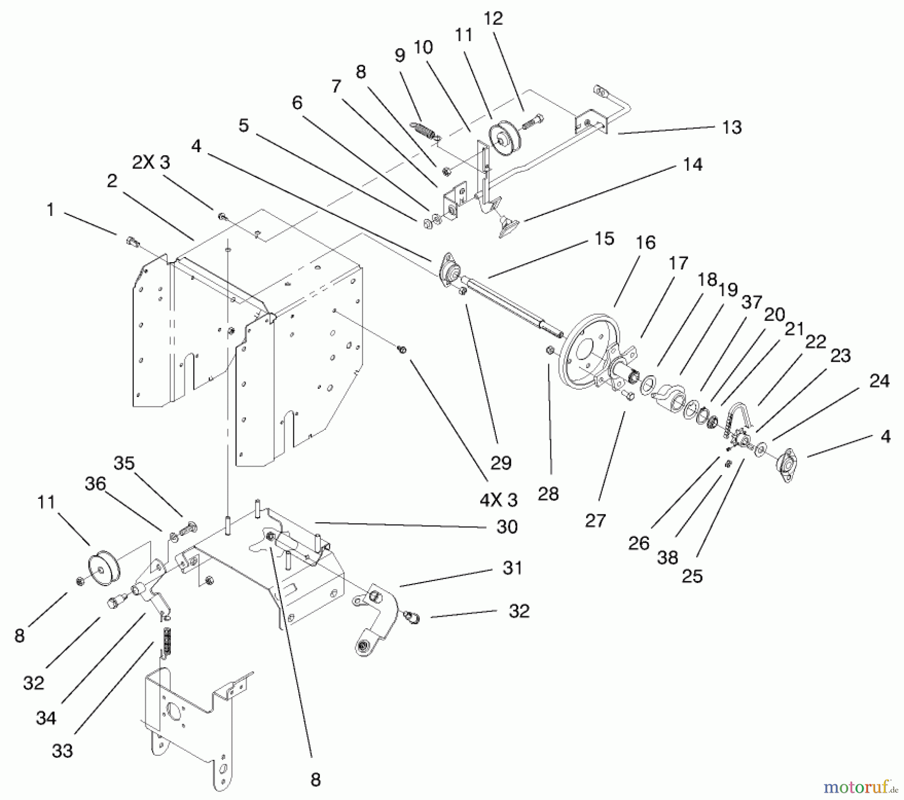  Toro Neu Snow Blowers/Snow Throwers Seite 1 38066 (824XL) - Toro 824XL Power Throw Snowthrower, 2002 (220000001-220999999) UPPER TRACTION ASSEMBLY