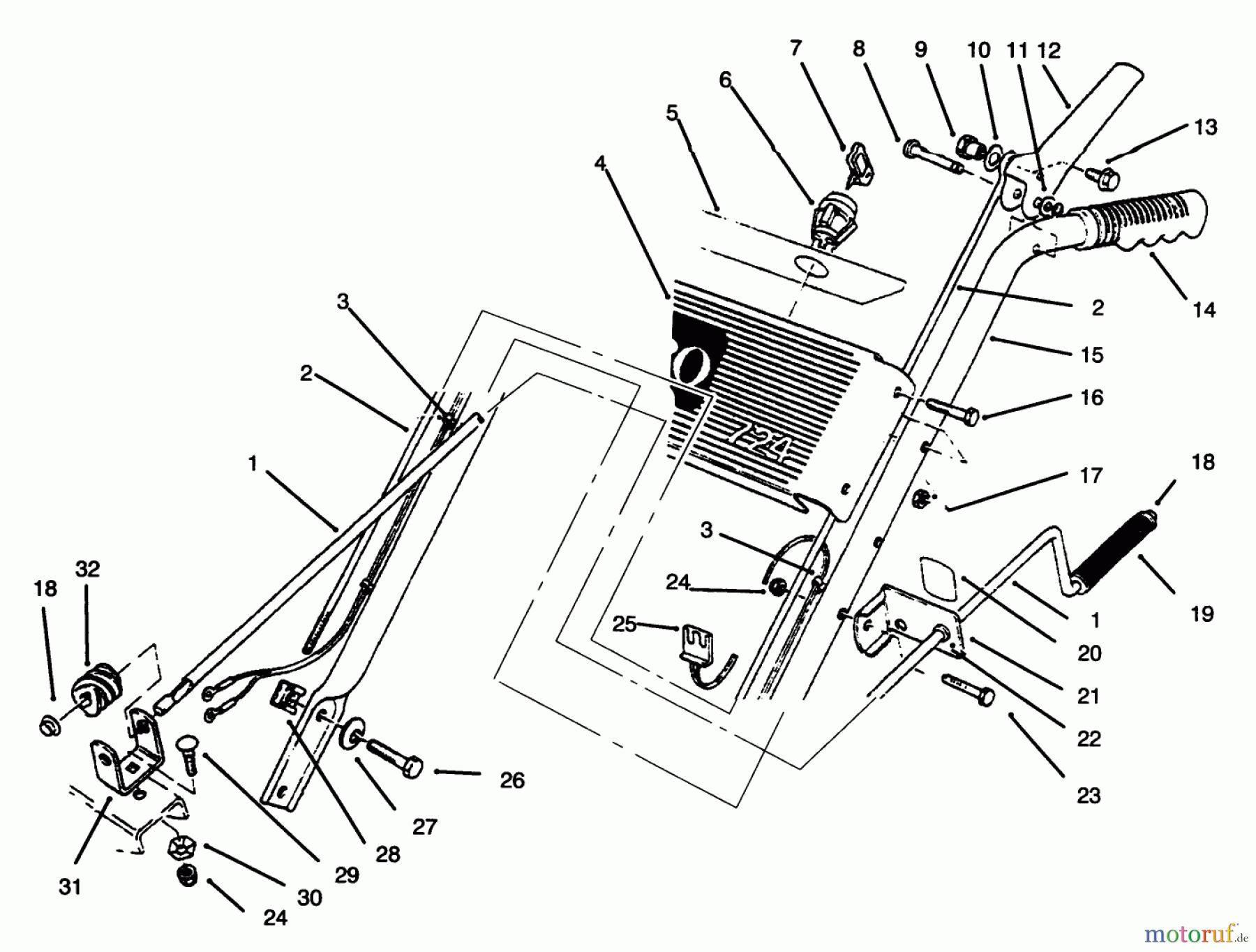  Toro Neu Snow Blowers/Snow Throwers Seite 1 38072 (724) - Toro 724 Snowthrower, 1996 (6900001-6999999) HANDLE ASSEMBLY LEFT SIDE