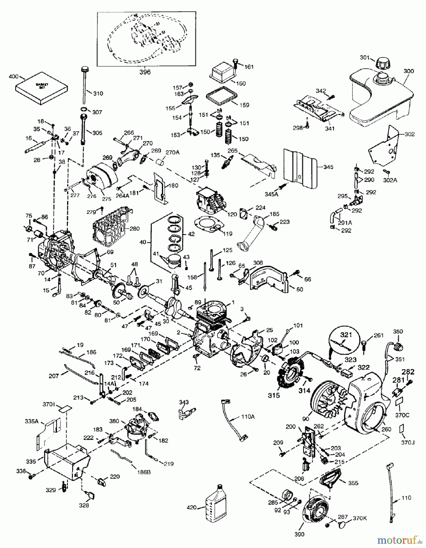  Toro Neu Snow Blowers/Snow Throwers Seite 1 38087 (1332) - Toro 1332 Power Shift Snowthrower, 2000 (200000001-200999999) ENGINE ASSEMBLY OHSK130-223819B (ONLY ON: 38087)