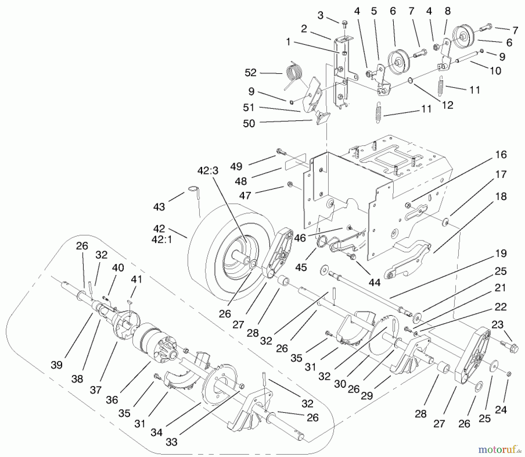  Toro Neu Snow Blowers/Snow Throwers Seite 1 38592 (1332) - Toro 1332 Power Shift Snowthrower, 2000 (200000001-200999999) LOWER TRACTION ASSEMBLY