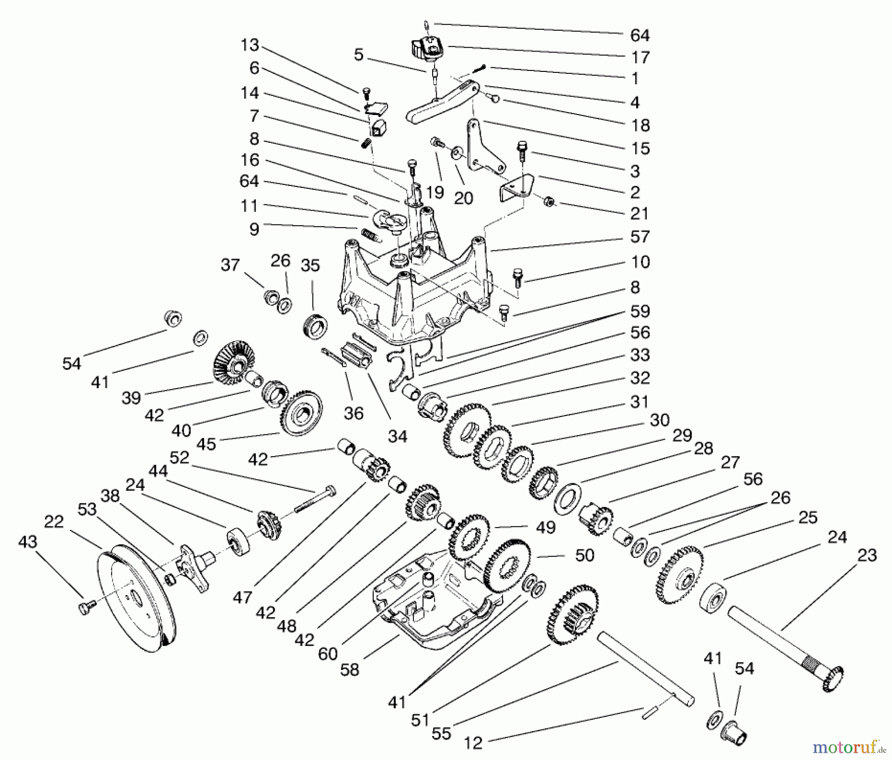  Toro Neu Snow Blowers/Snow Throwers Seite 1 38087 (1332) - Toro 1332 Power Shift Snowthrower, 2000 (200000001-200999999) TRACTION GEARCASE ASSEMBLY NO. 66-8030