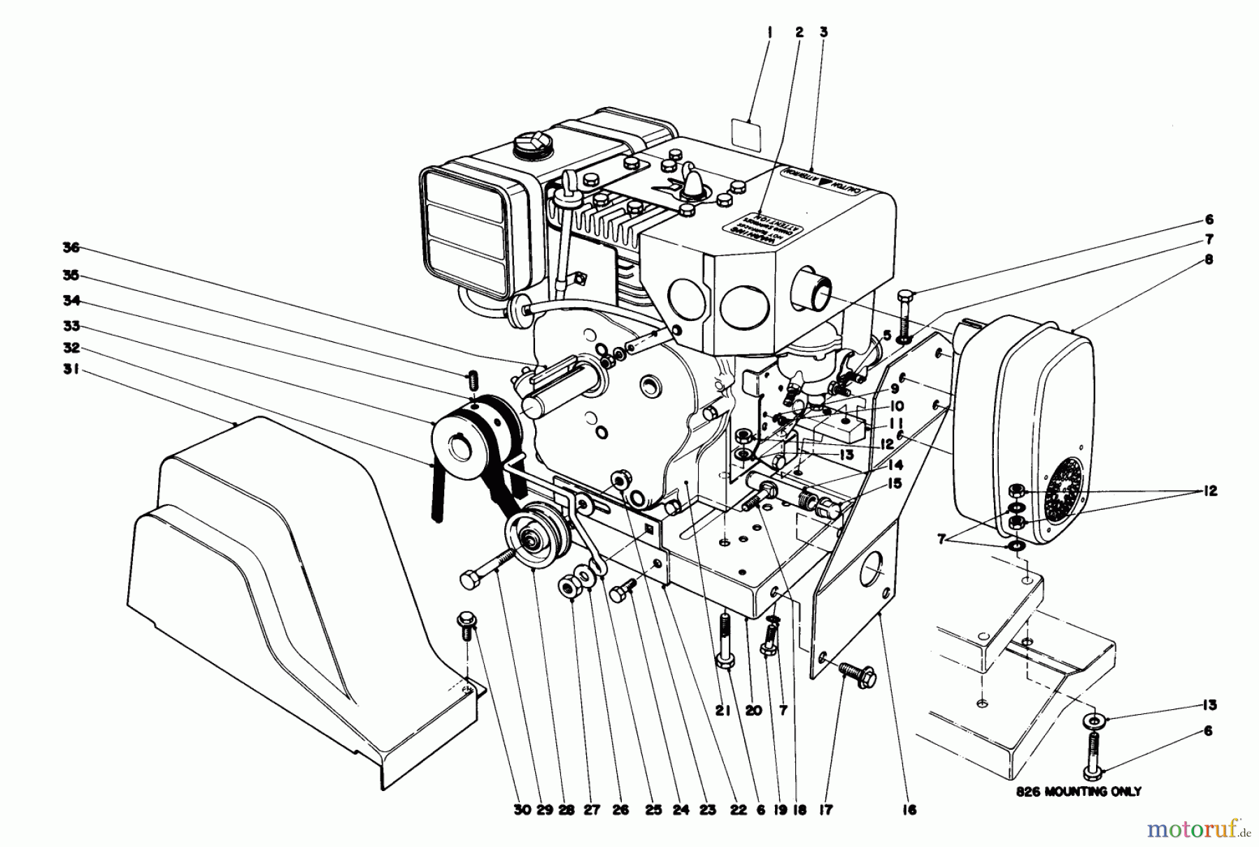  Toro Neu Snow Blowers/Snow Throwers Seite 1 38150 (826) - Toro 826 Snowthrower, 1979 (9000001-9999999) ENGINE ASSEMBLY