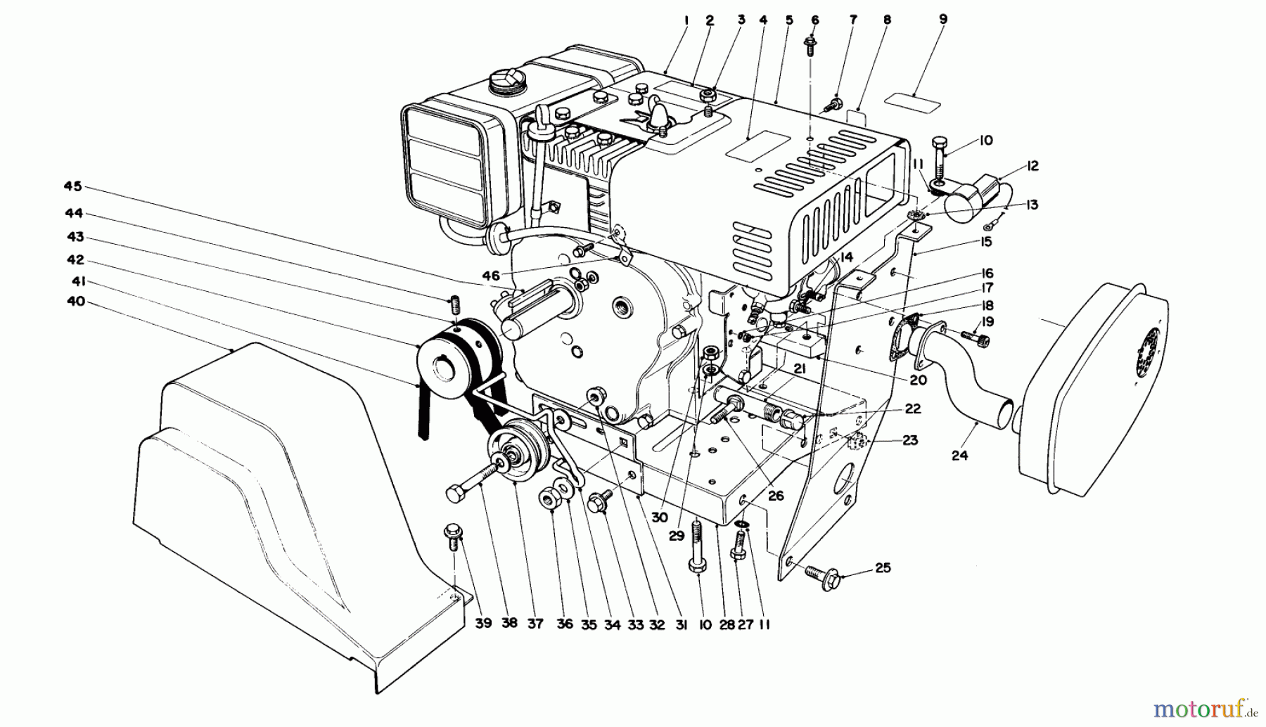  Toro Neu Snow Blowers/Snow Throwers Seite 1 38090 (1132) - Toro 1132 Snowthrower, 1985 (5000001-5999999) ENGINE ASSEMBLY