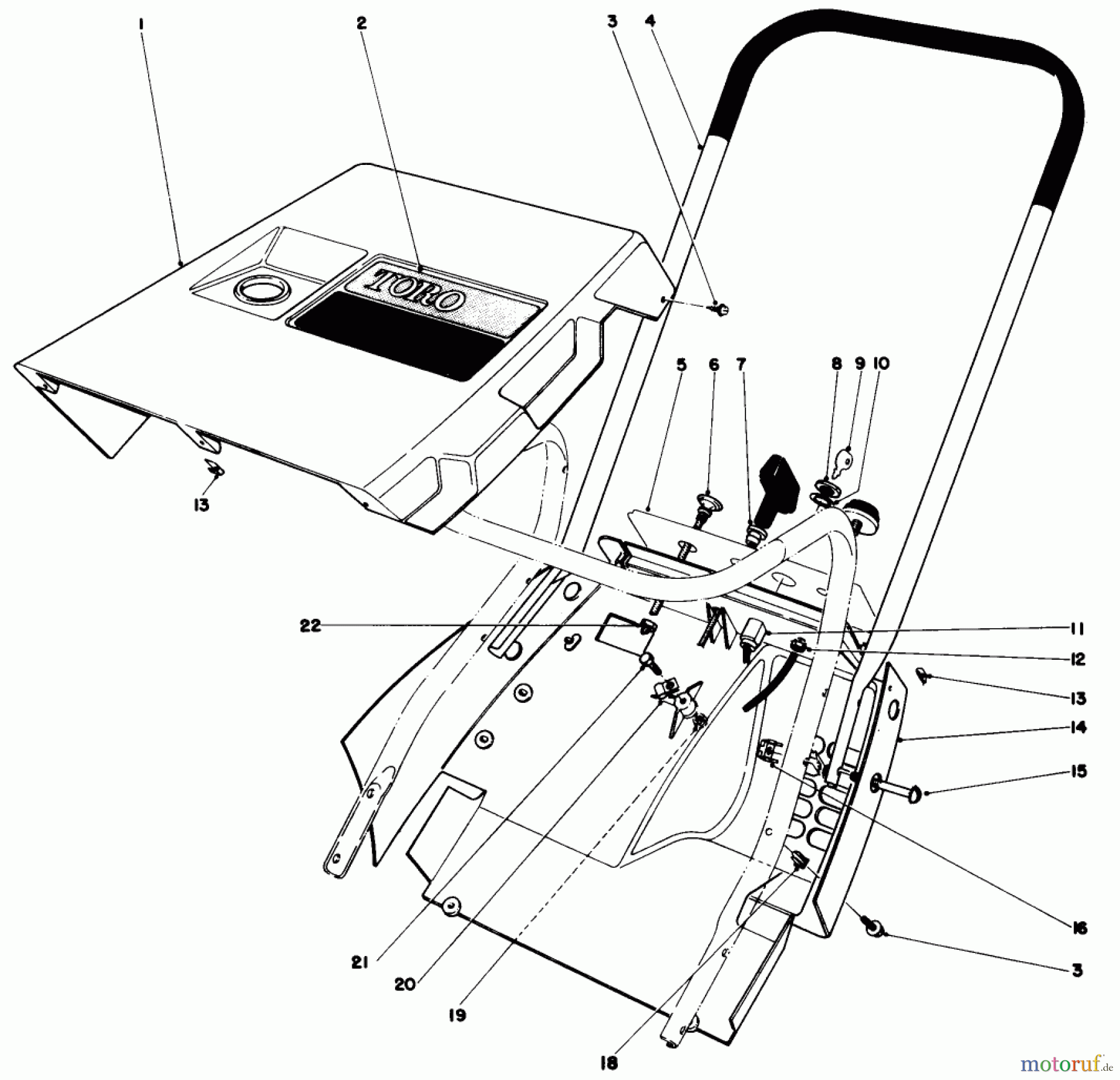  Toro Neu Snow Blowers/Snow Throwers Seite 1 38120 (S-200) - Toro S-200 Snowthrower, 1980 (0000001-0015000) SHROUD & HANDLE ASSEMBLY