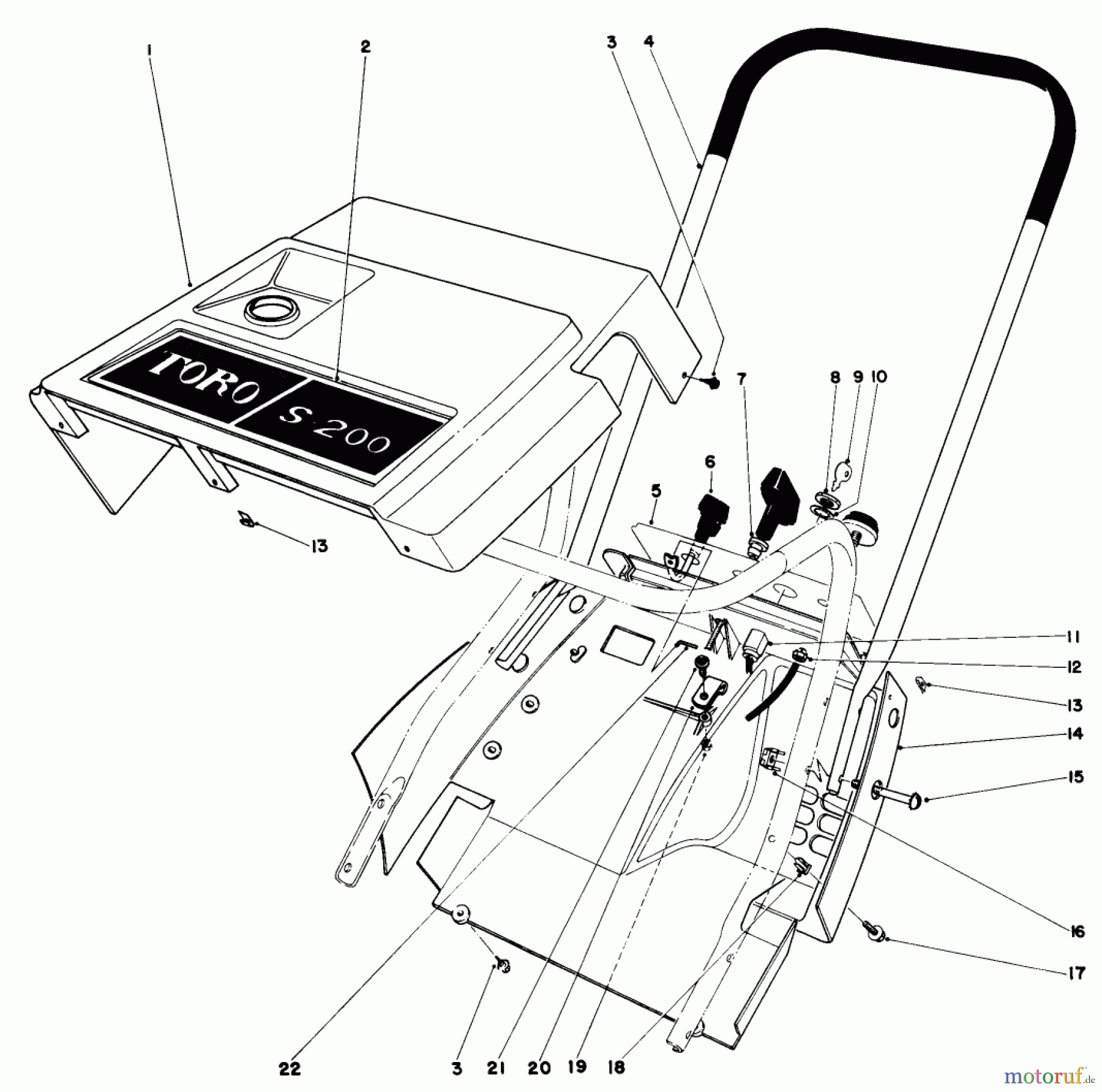  Toro Neu Snow Blowers/Snow Throwers Seite 1 38120 (S-200) - Toro S-200 Snowthrower, 1980 (0500000-0999999) SHROUD & HANDLE ASSEMBLY (MODEL 38120)