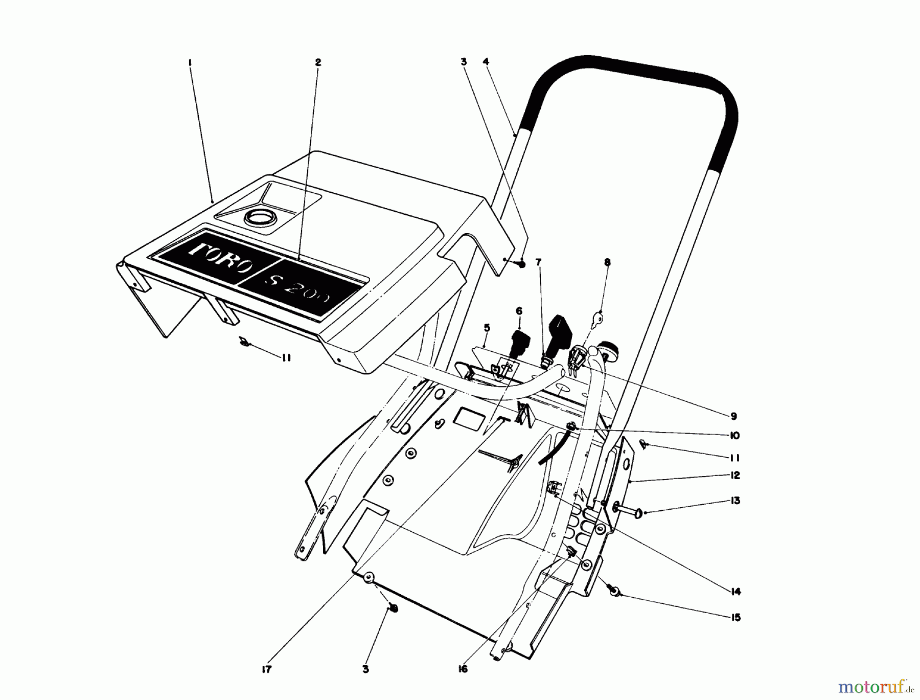  Toro Neu Snow Blowers/Snow Throwers Seite 1 38130 (S-200) - Toro S-200 Snowthrower, 1981 (1000001-1000350) SHROUD & HANDLE ASSEMBLY (MODEL 38120)