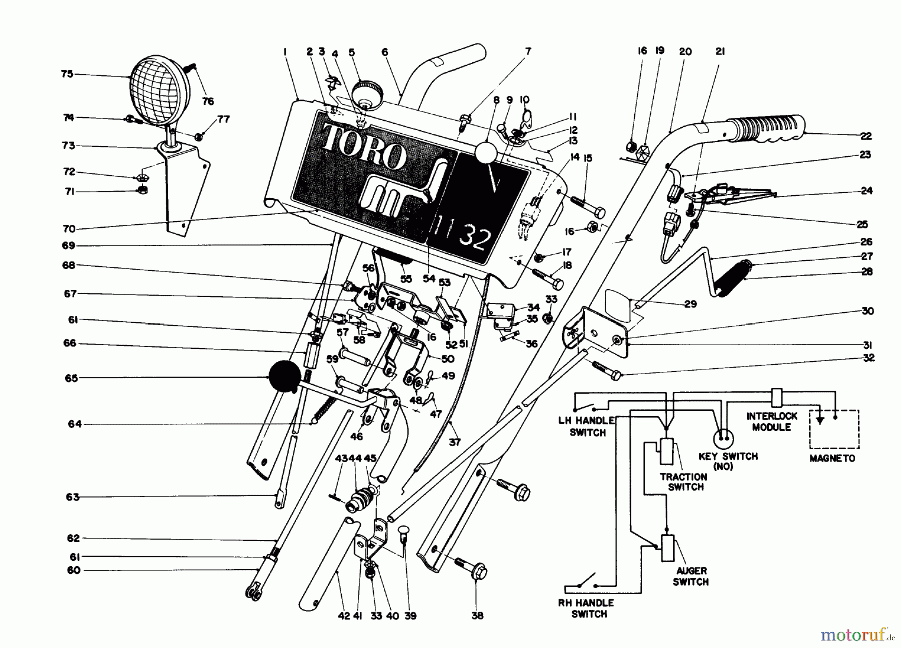  Toro Neu Snow Blowers/Snow Throwers Seite 1 38160 (1132) - Toro 1132 Snowthrower, 1983 (3000001-3999999) HANDLE ASSEMBLY