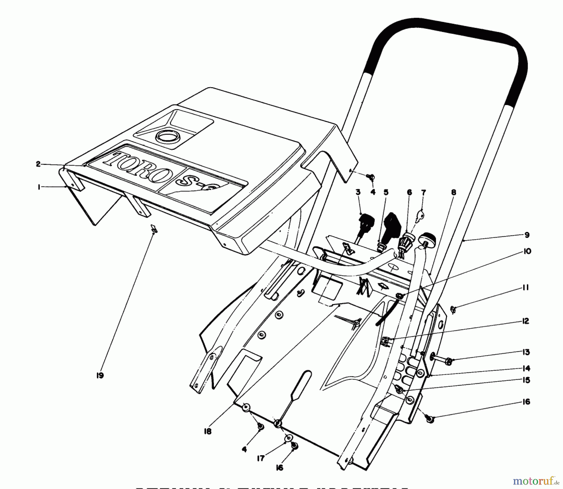  Toro Neu Snow Blowers/Snow Throwers Seite 1 38165 (S-620) - Toro S-620 Snowthrower, 1985 (5010001-5999999) SHROUD & HANDLE ASSEMBLY