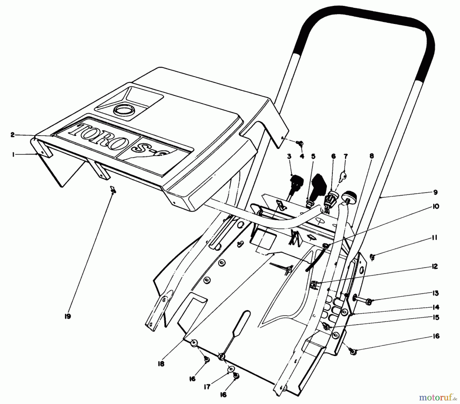  Toro Neu Snow Blowers/Snow Throwers Seite 1 38165 (S-620) - Toro S-620 Snowthrower, 1988 (8000001-8999999) SHROUD & HANDLE ASSEMBLY