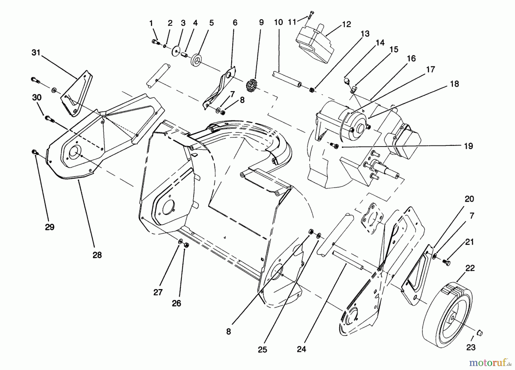  Toro Neu Snow Blowers/Snow Throwers Seite 1 38170 - Toro CCR Powerlite Snowthrower, 1992 (2000001-2999999) ENGINE & WHEEL ASSEMBLY