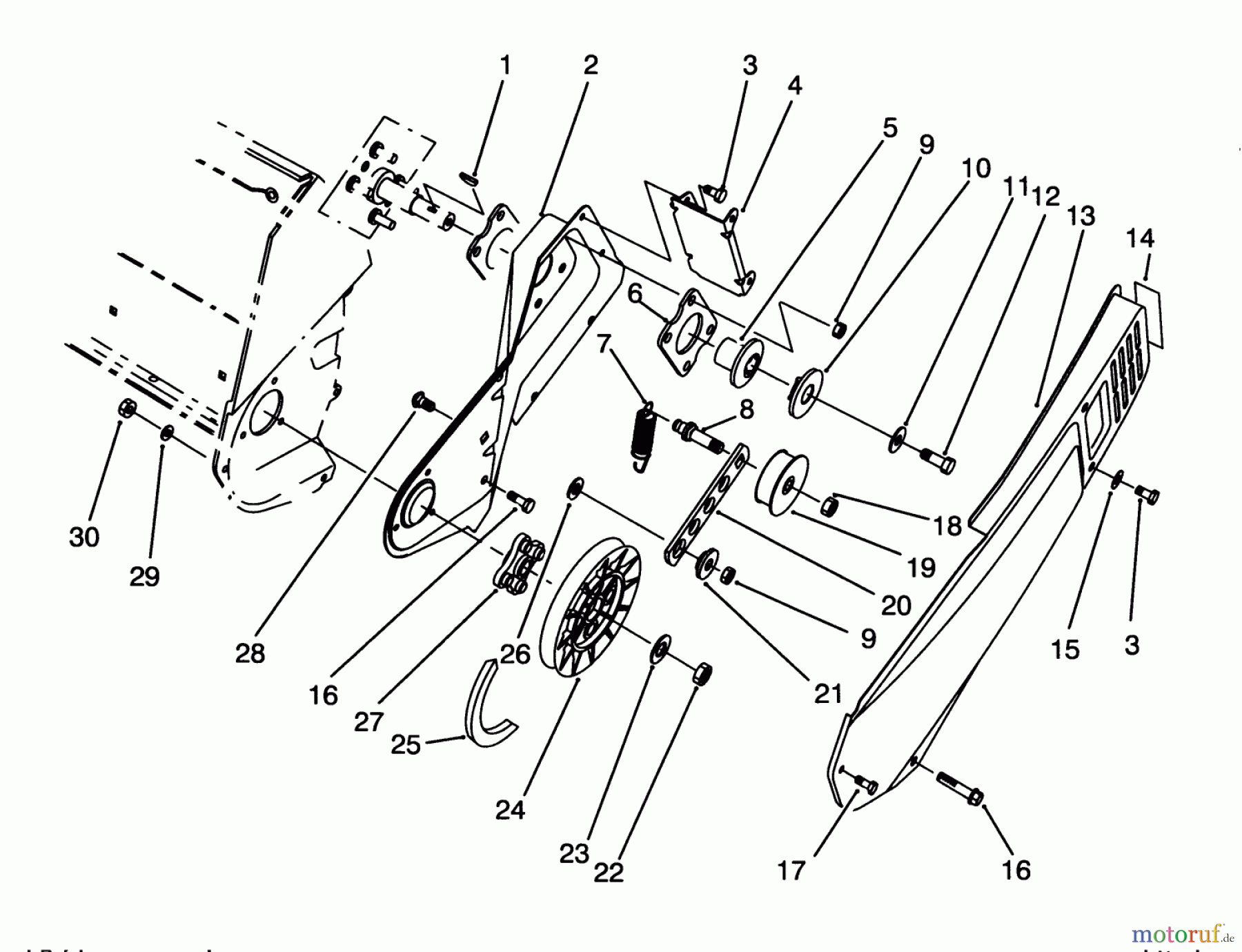  Toro Neu Snow Blowers/Snow Throwers Seite 1 38171 - Toro CCR Powerlite Snowthrower, 1994 (49000001-49999999) PULLEY & BELT COVER ASSEMBLY