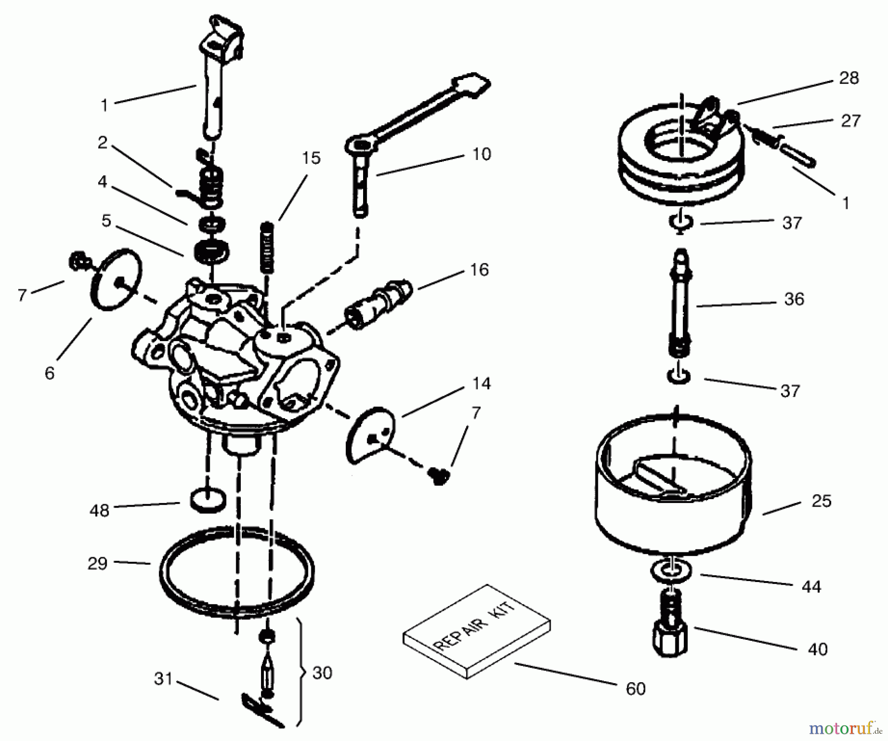  Toro Neu Snow Blowers/Snow Throwers Seite 1 38182 - Toro CCR Powerlite Snowthrower, 2002 (220000001-220999999) CARBURETOR ASSEMBLY NO. 640086 TECUMSEH MODEL NO. HSK635 TYPE 1723A