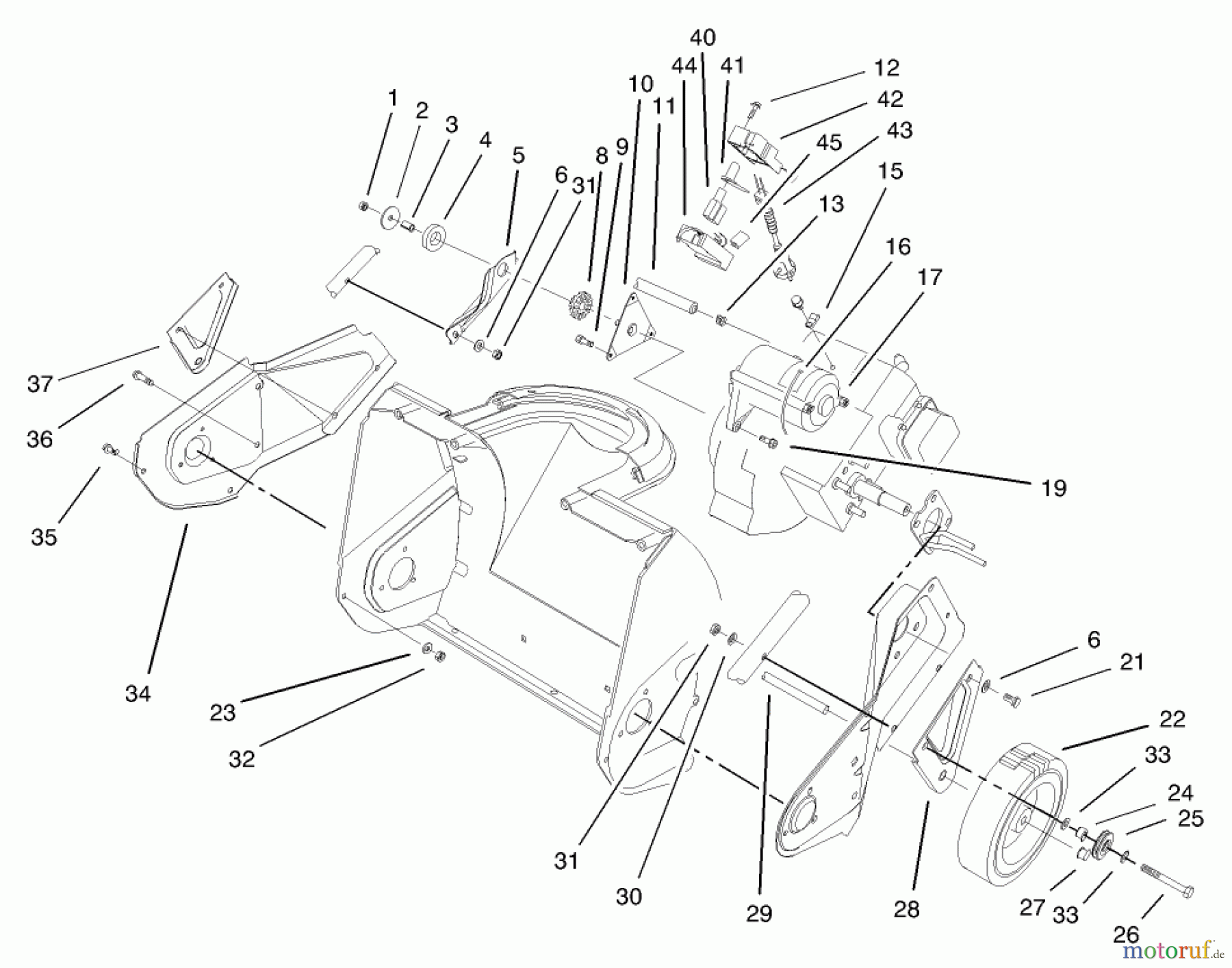  Toro Neu Snow Blowers/Snow Throwers Seite 1 38173 - Toro CCR Powerlite Snowthrower, 2001 (210000001-210999999) ENGINE, SIDE PLATE & WHEEL ASSEMBLY