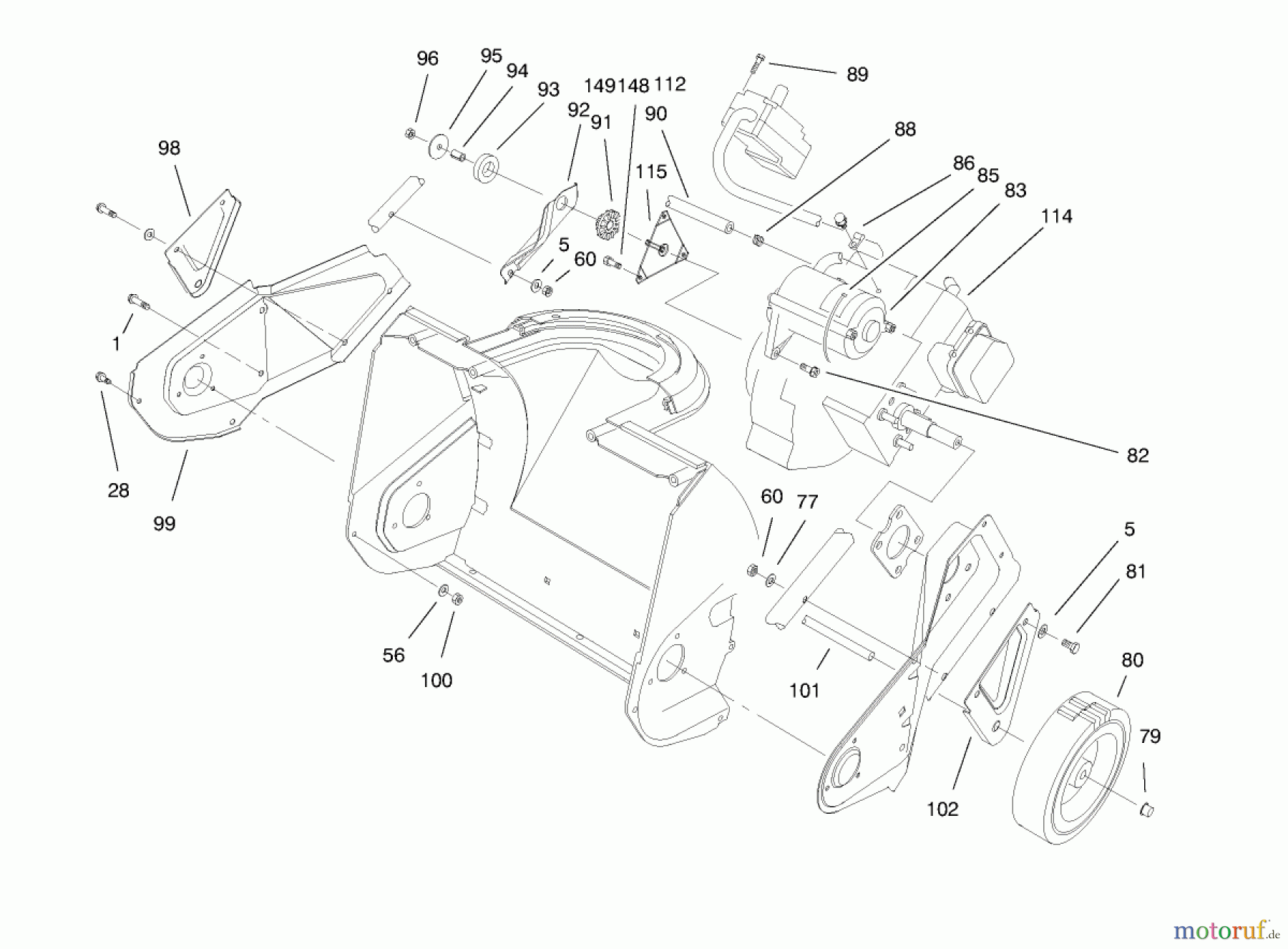  Toro Neu Snow Blowers/Snow Throwers Seite 1 38176 - Toro CCR Powerlite Snowthrower, 1998 (8900001-8999999) ENGINE & WHEEL ASSEMBLY