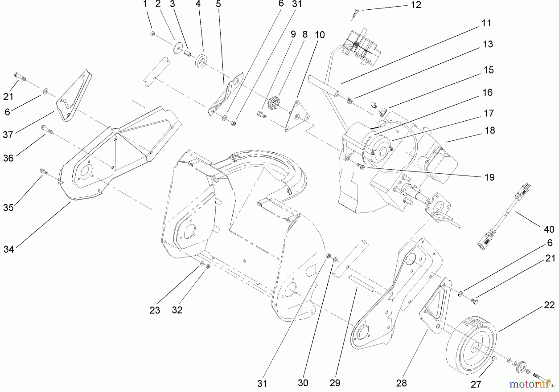  Toro Neu Snow Blowers/Snow Throwers Seite 1 38182 - Toro Powerlite Snowthrower, 2006 (260000001-260999999) ENGINE, SIDE PLATE AND WHEEL ASSEMBLY