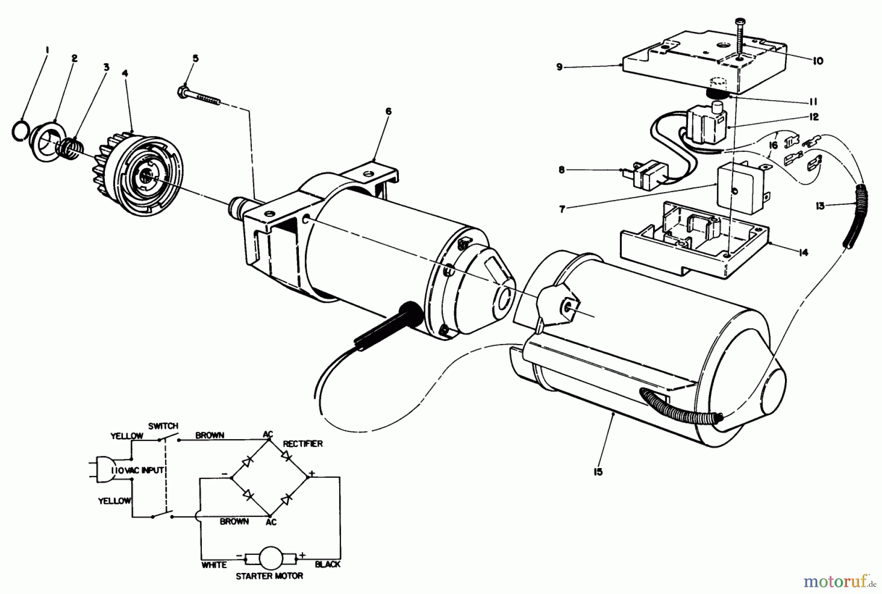  Toro Neu Snow Blowers/Snow Throwers Seite 1 38185 - Toro CCR 2000 Snowthrower, 1987 (7000001-7999999) STARTER MOTOR & SWITCH HOUSING ASSEMBLY