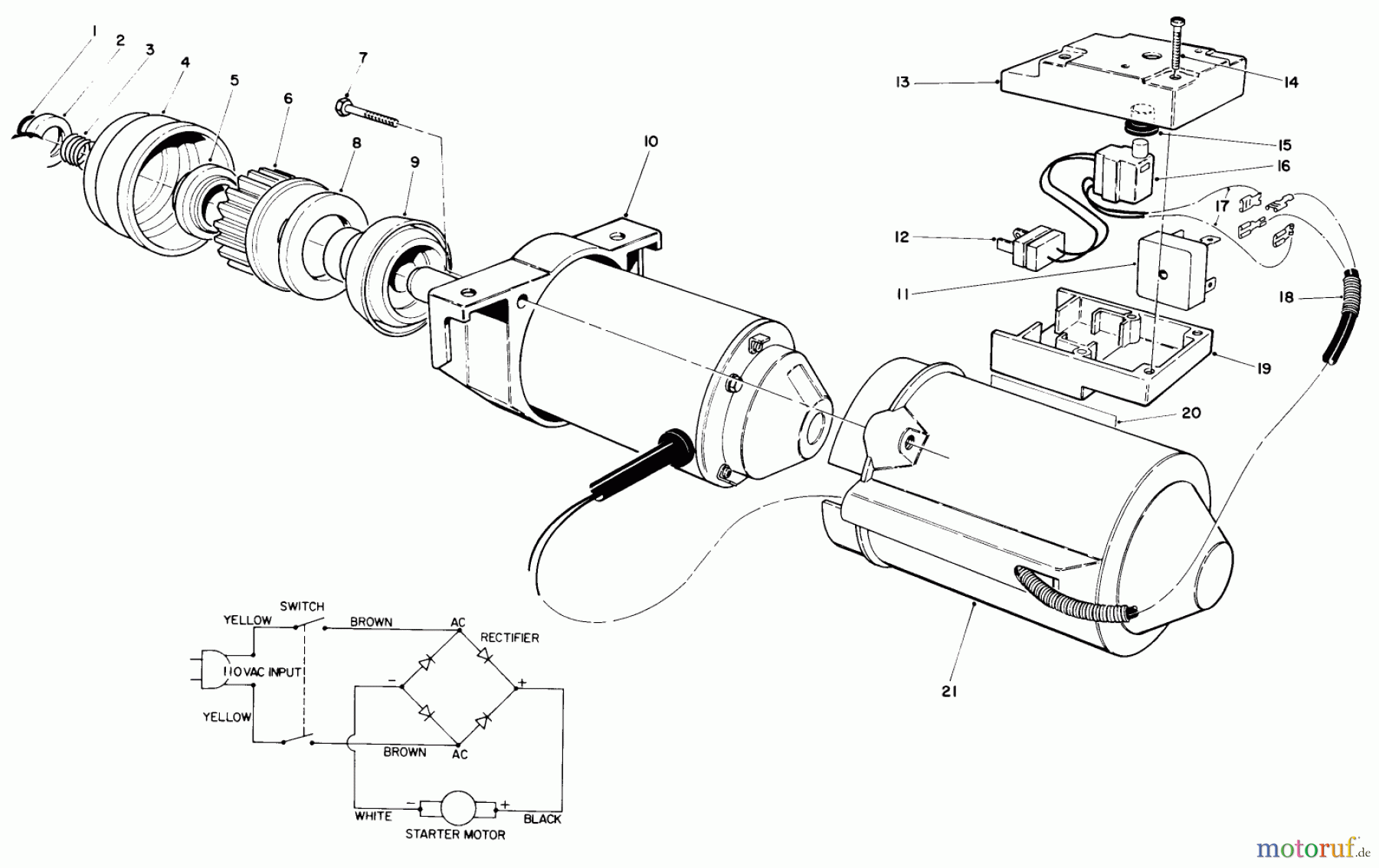  Toro Neu Snow Blowers/Snow Throwers Seite 1 38185 - Toro CCR 2000 Snowthrower, 1989 (9000001-9999999) STARTER MOTOR & SWITCH HOUSING ASSEMBLY