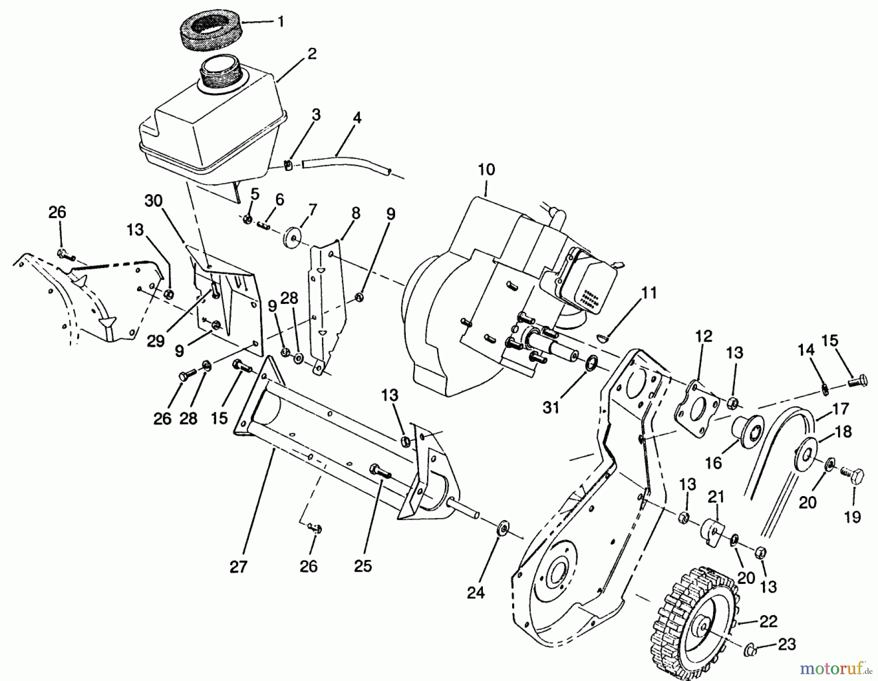  Toro Neu Snow Blowers/Snow Throwers Seite 1 38190 - Toro CCR 1000 Snowthrower, 1990 (0000001-0999999) ENGINE ASSEMBLY (MODEL NO. 38190 ONLY)