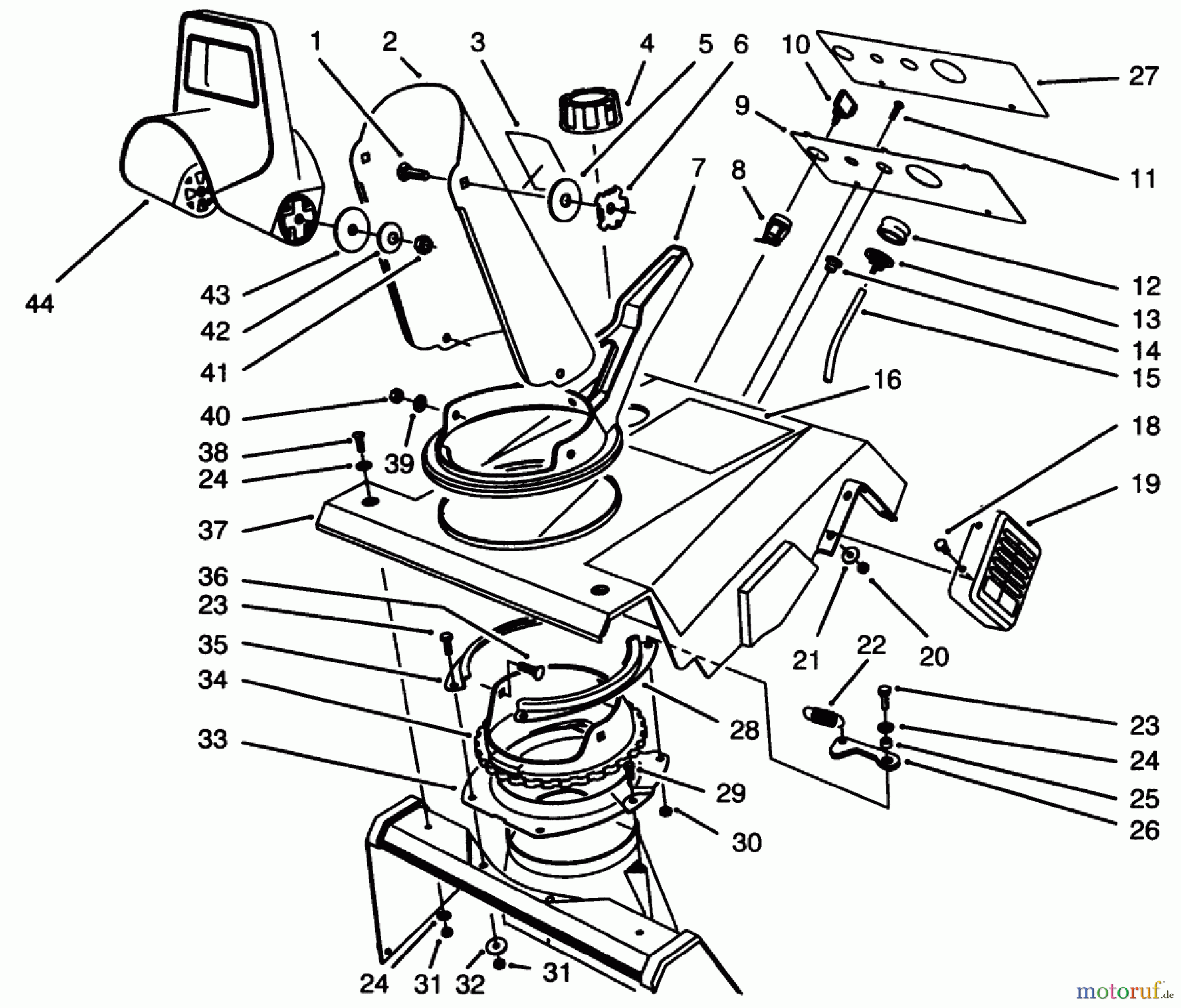  Toro Neu Snow Blowers/Snow Throwers Seite 1 38195 - Toro CCR 1000 Snowthrower, 1995 (59000001-59999999) UPPER SHROUD ASSEMBLY