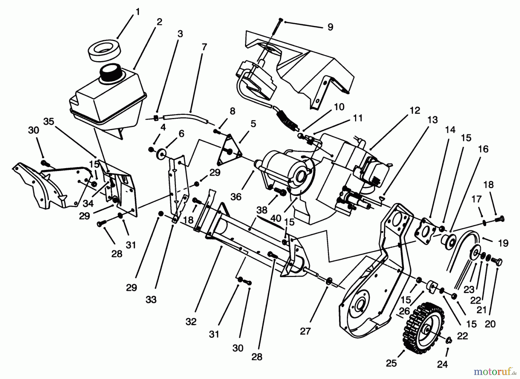  Toro Neu Snow Blowers/Snow Throwers Seite 1 38196 - Toro CCR 1000 Snowthrower, 1994 (4900001-4999999) ENGINE & FRAME ASSEMBLY