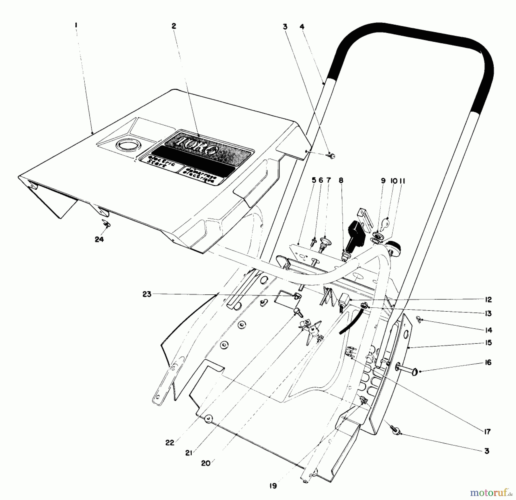  Toro Neu Snow Blowers/Snow Throwers Seite 1 38220 (S-200) - Toro S-200 Snowthrower, 1979 (9000001-9999999) SHROUD & HANDLE ASSEMBLY (MODEL 38230)