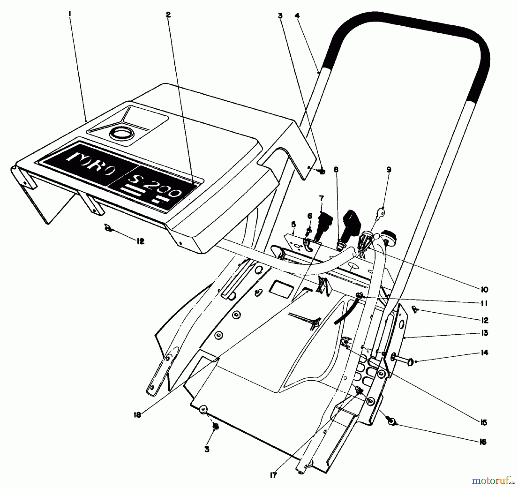  Toro Neu Snow Blowers/Snow Throwers Seite 1 38235 (S-200) - Toro S-200 Snowthrower, 1983 (3000001-3999999) SHROUD & HANDLE ASSEMBLY